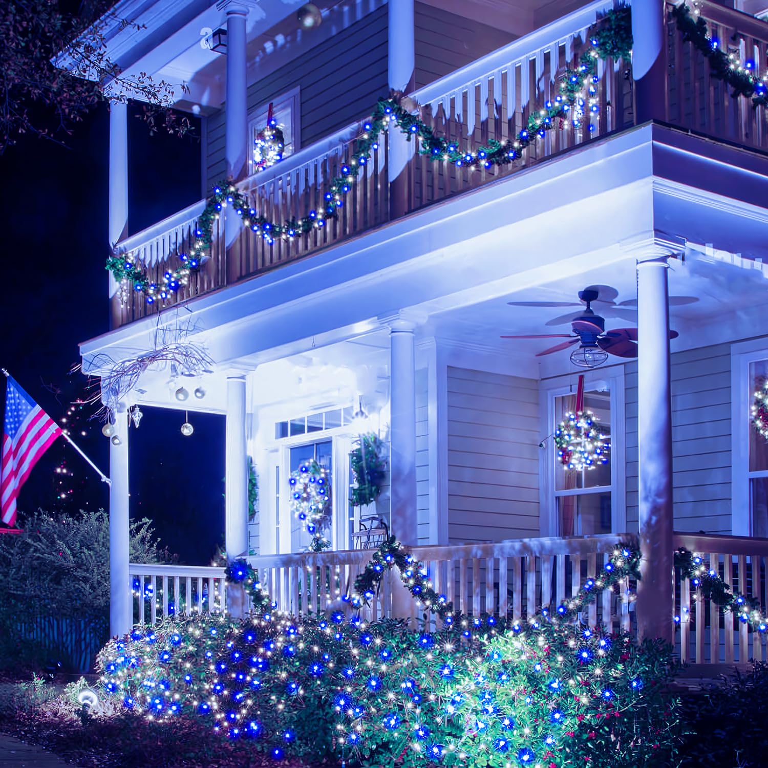 Jmexsuss 2 Pack Blue And White Solar Christmas Lights, Each 33Ft 100 Led Solar String Lights Outdoor, Waterproof Solar Fairy Lig