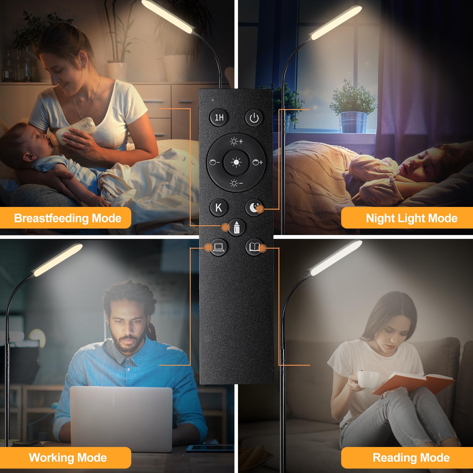 Marctronic 18W Led Floor Lamp With Remote, Dimmable, Eye Caring For Living Room & Office - Black