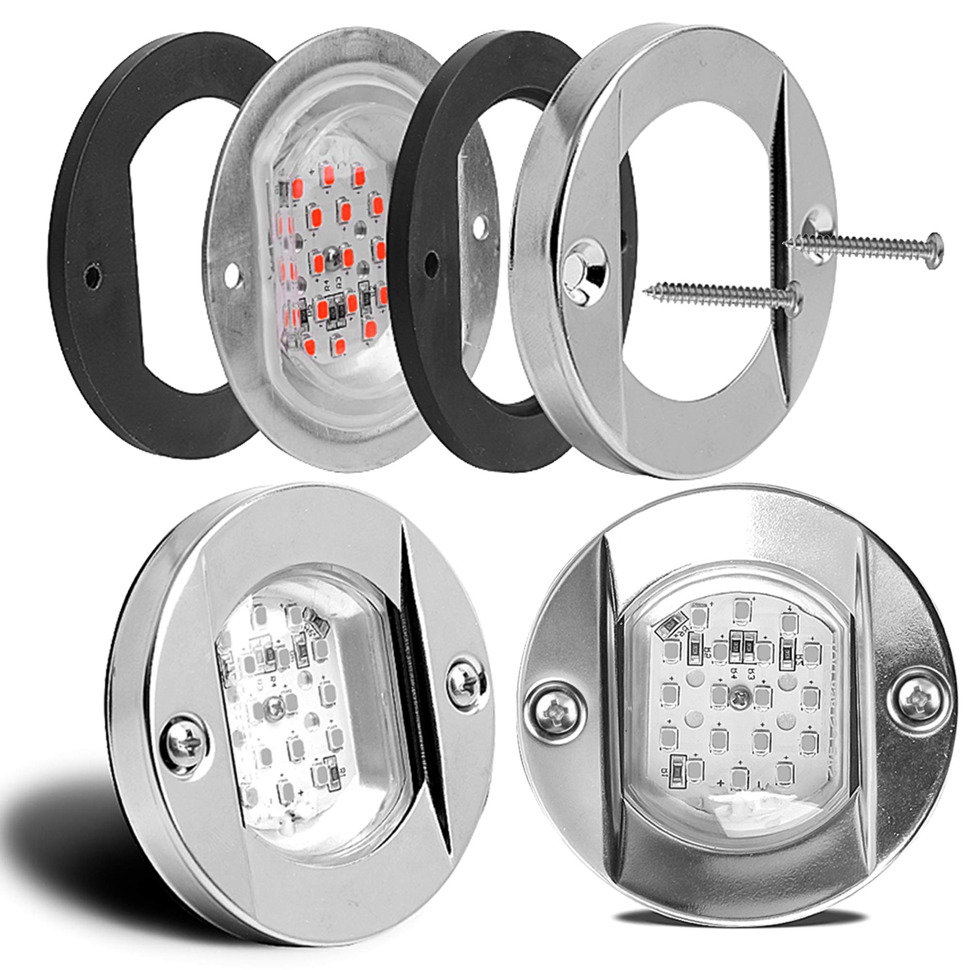 HUSUKU Marine Courtesy Lights 1200LM 3in Green Round 18LED Waterproof IP65 for Boat Stern/Interior/Cockpit/Pontoon