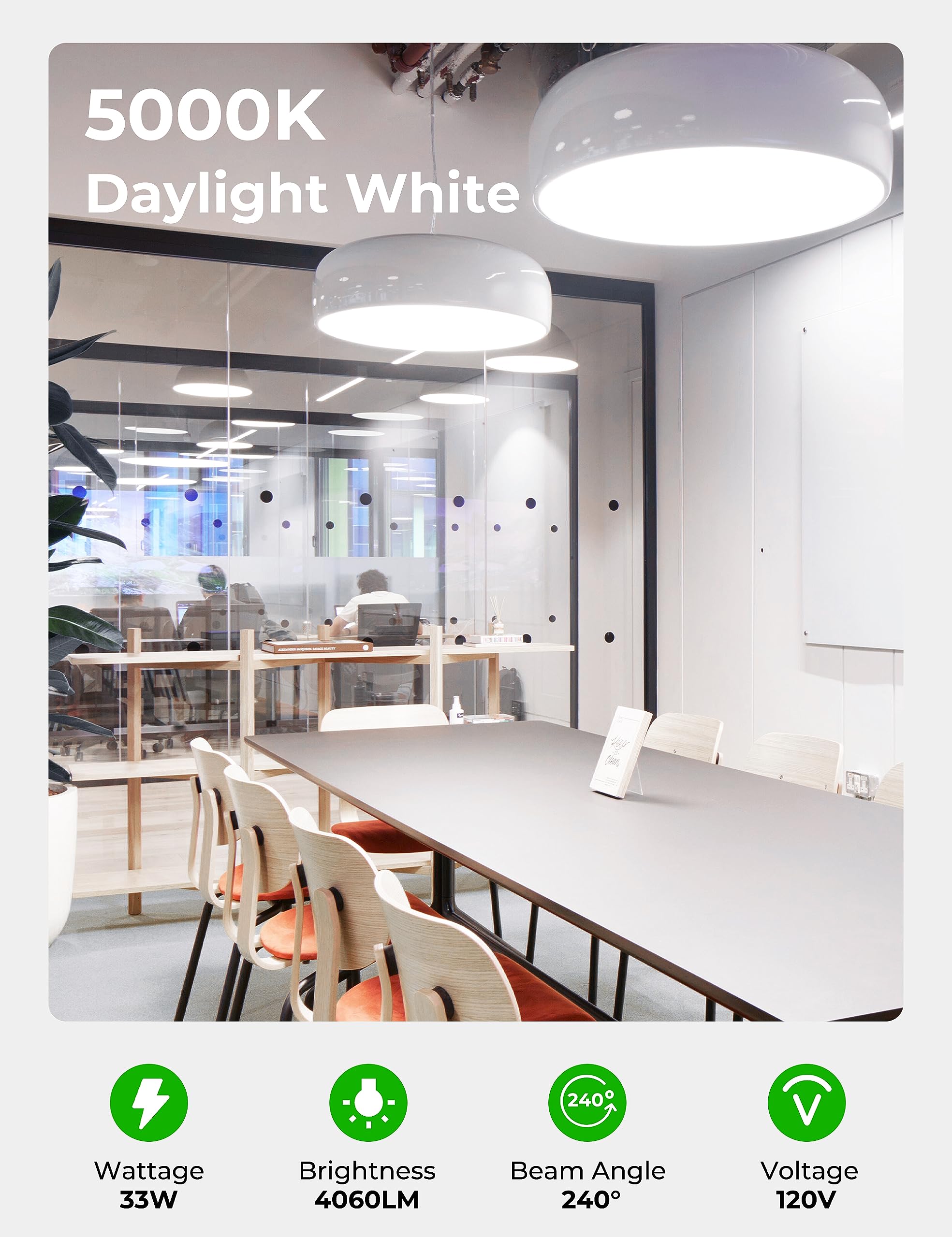 Unilamp 300 Watt Equivalent Light Bulb, 33W Led Light Bulb E26 Daylight 5000K, Super Bright 4060Lm, A23 Led Edison Screw Bulb Fo