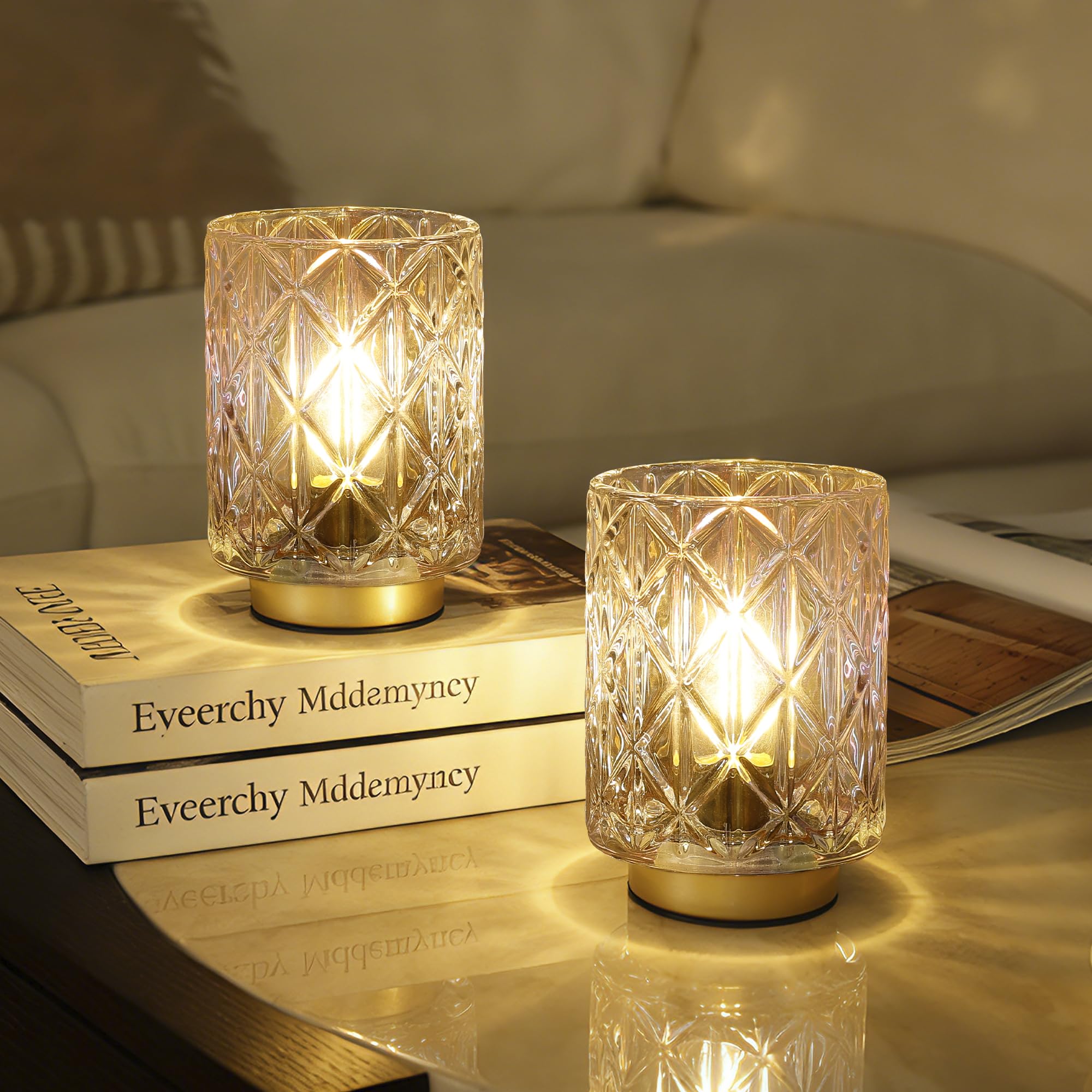 2 Pack Battery Operated Lamp,Cordless Samll Battery powered Accent Lamp with Timer for Bedside,Warm White Cozy Ambient Decorativ