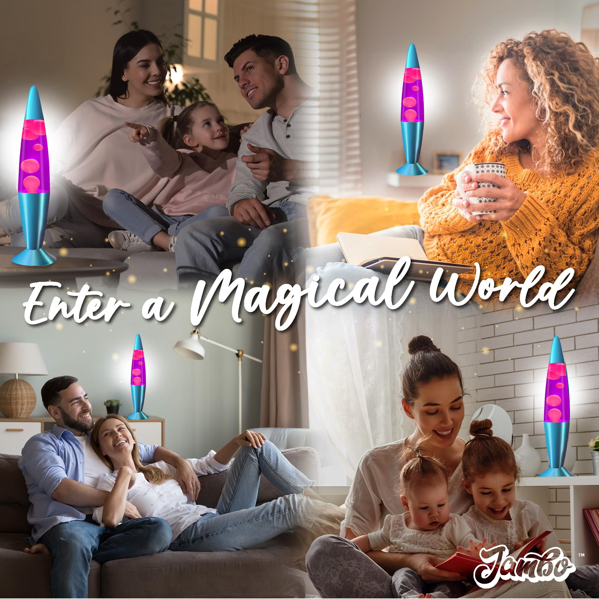 Jambo Liquid Motion Lamp - 16in Glass, Blue Base, Purple Liquid, Pink Wax, Entertaining for All Ages