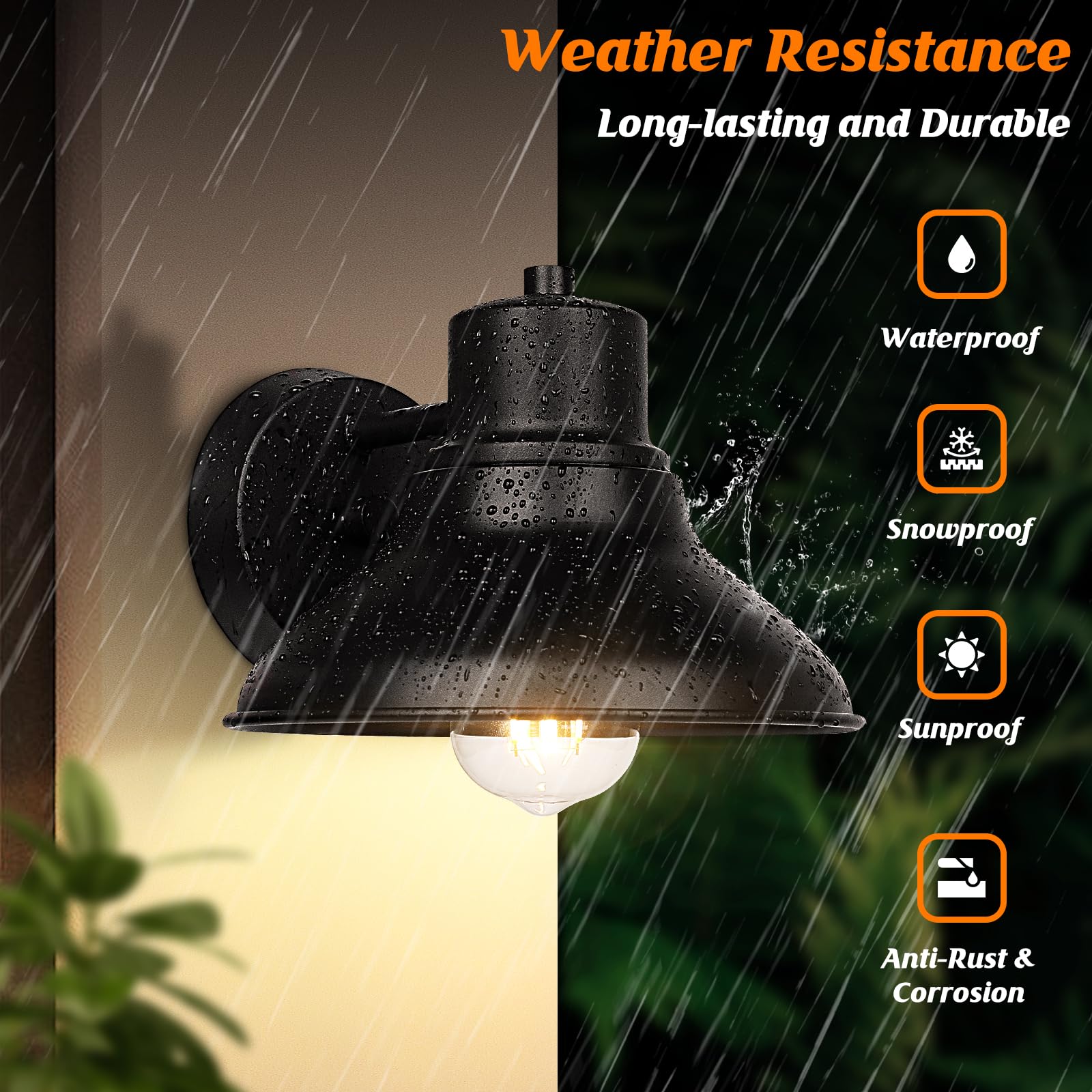 Verron 2-Pack Matte Black Gooseneck Outdoor Wall Lights, Waterproof Industrial Sconces E26 Socket