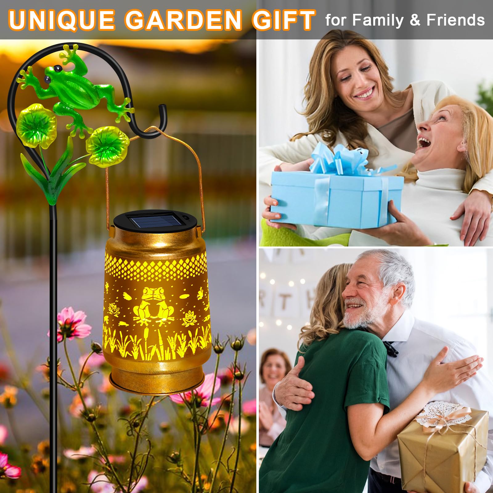 Frog Solar Lanterns Outdoor Waterproof,Frog Birthday Gifts For Women Mom Grandma,Metal Hanging Solar Lights,Cute Frog Decor For