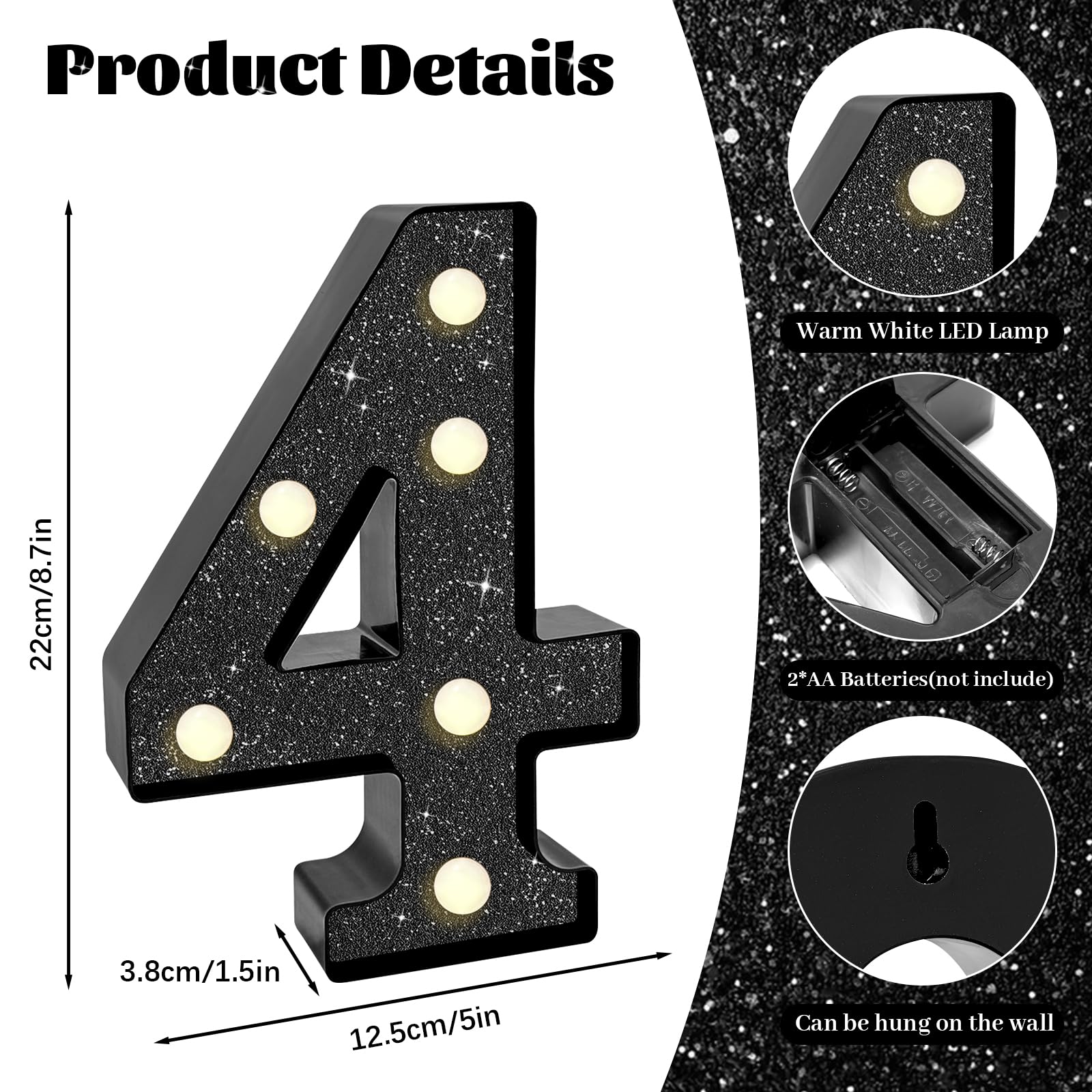 8.7In 40Th Birthday Decorations Gifts For Her Him  Light Up Numbers Decorative Sign For 40Th Birthday Wedding Work Anniversary Backdrop Table Wall Decor(Black)