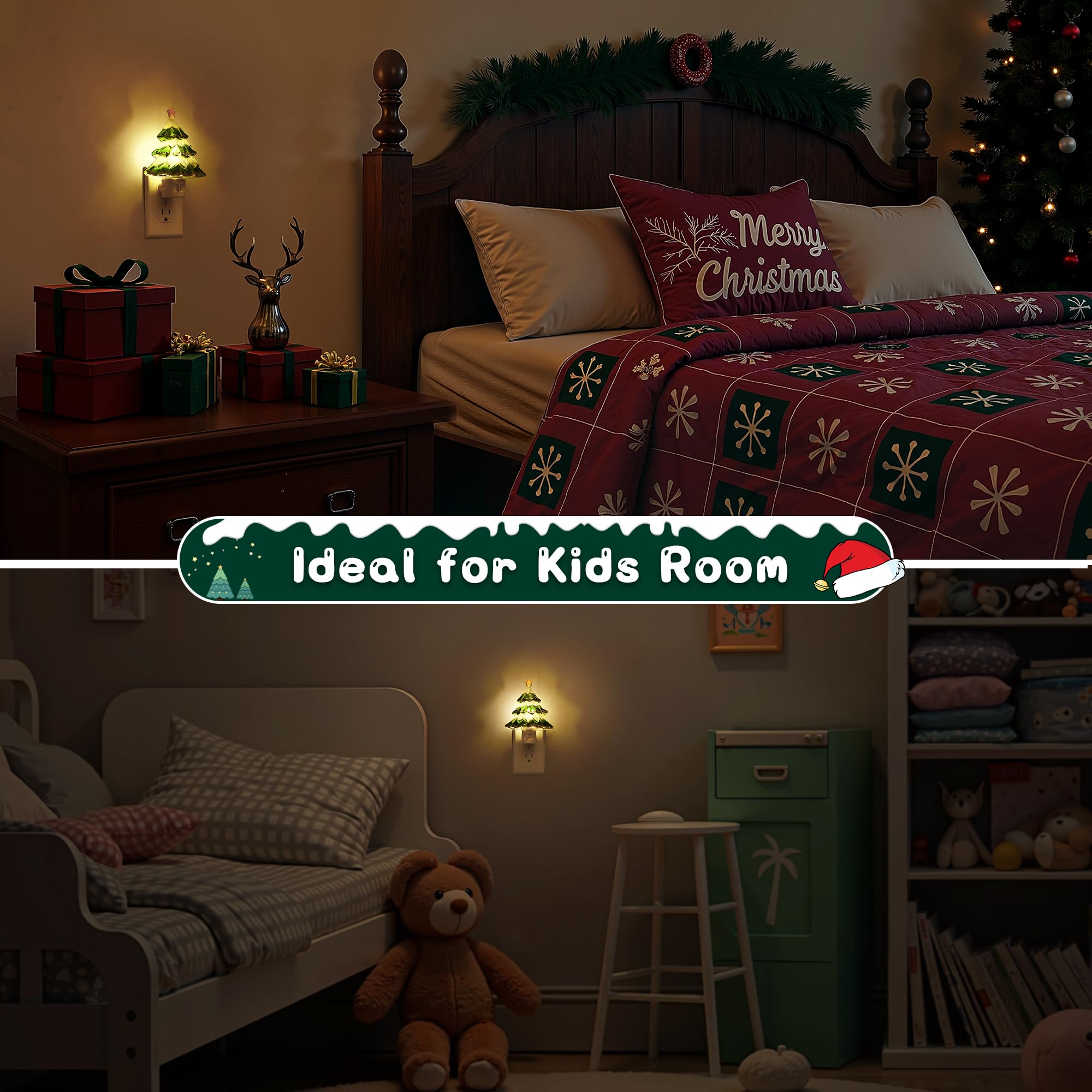 L Lohas Led Christmas Tree Night Light  3000K Warm White Plug In Night Light  360?Rotatable Vintage Decor Nightlight For Kids Room  Hallway & Home Party  Cute Holiday Gift  2 Pack
