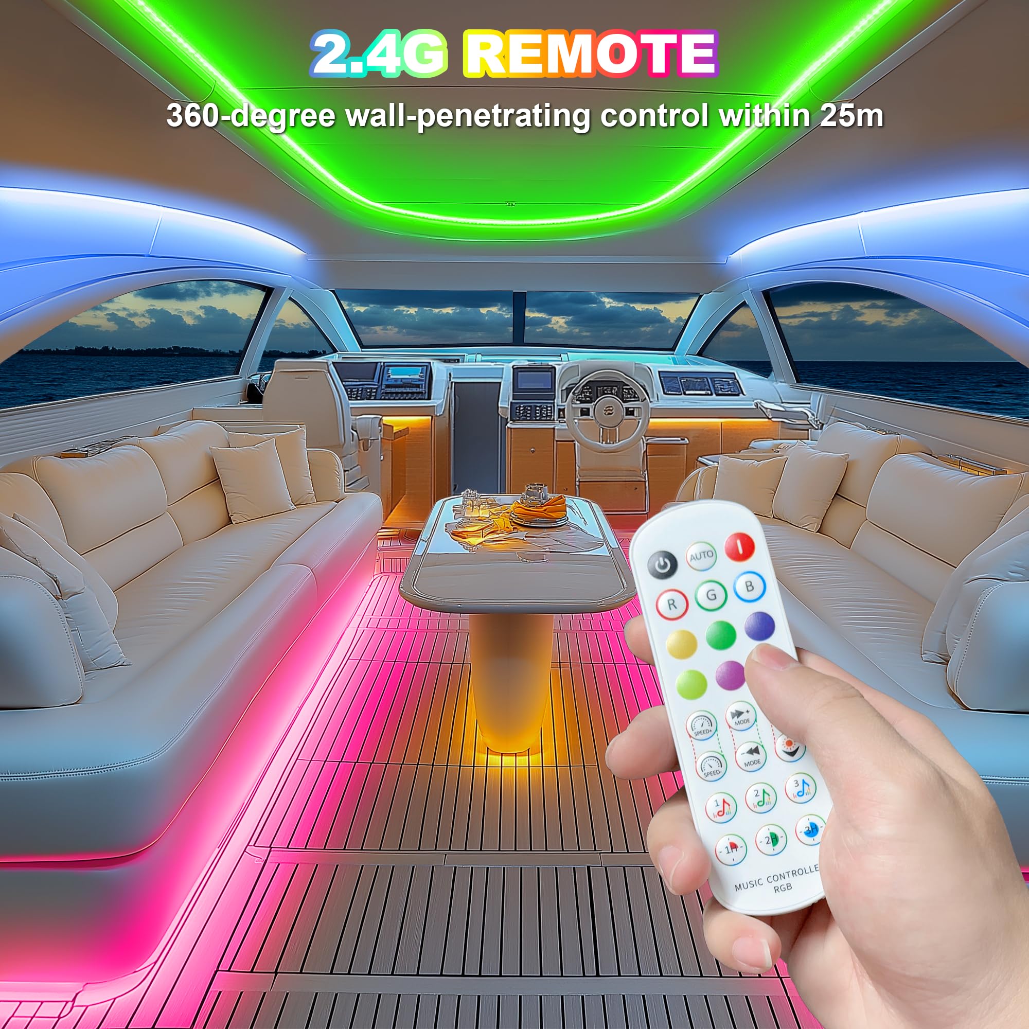 Gliztech LED Boat Lights 33FT RGB Waterproof Strip, 12V IP67 Marine Lighting for Pontoon, Bass, RV, Fishing Kayak - Model 5050-30-RGB