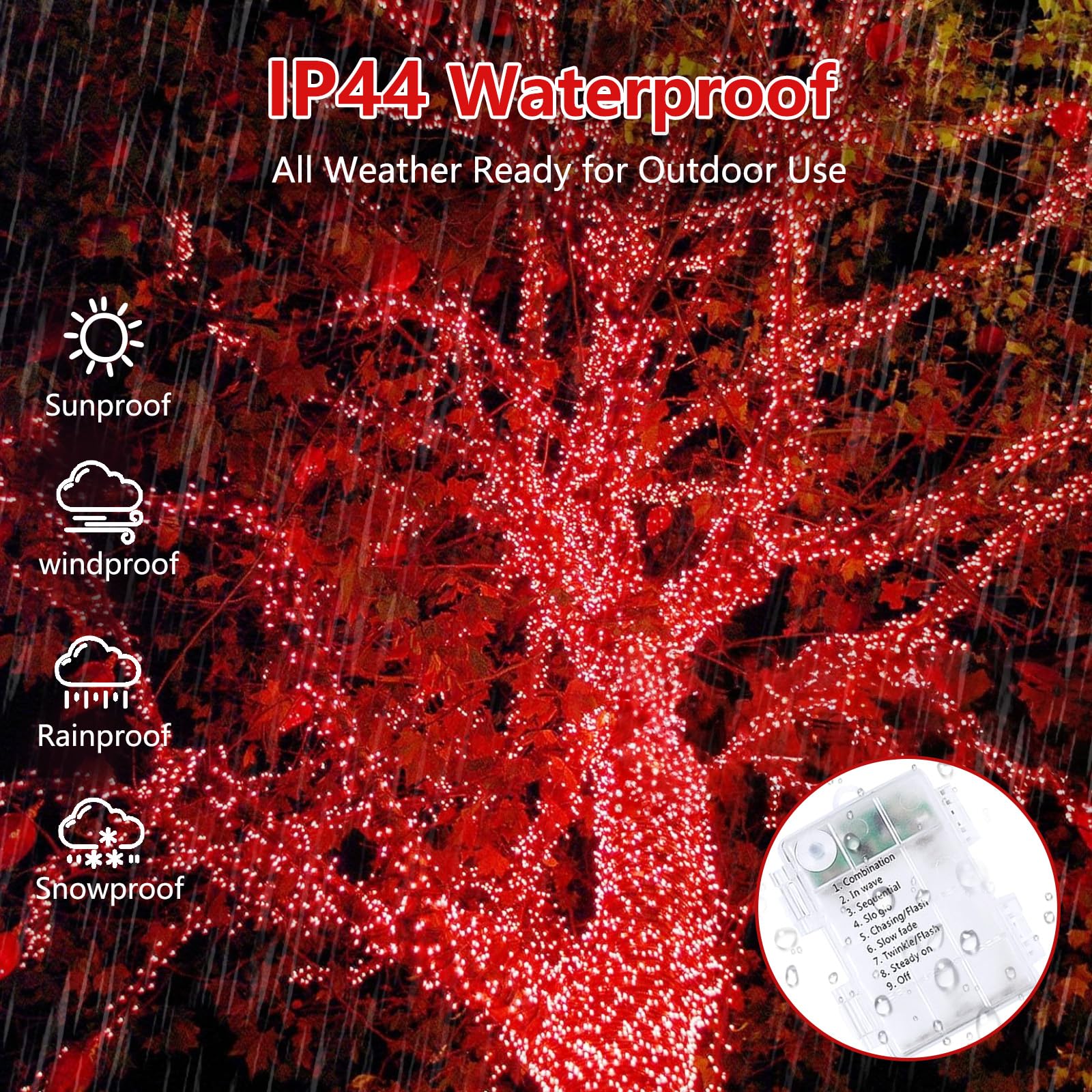 2 Pack Christmas String Lights Battery Operated With Timer  66Ft 200 Led Waterproof Twinkle Lights  8 Modes Fairy Light For Indoor And Outdoor Bedroom Garland Tree Christmas Decorations (Red)