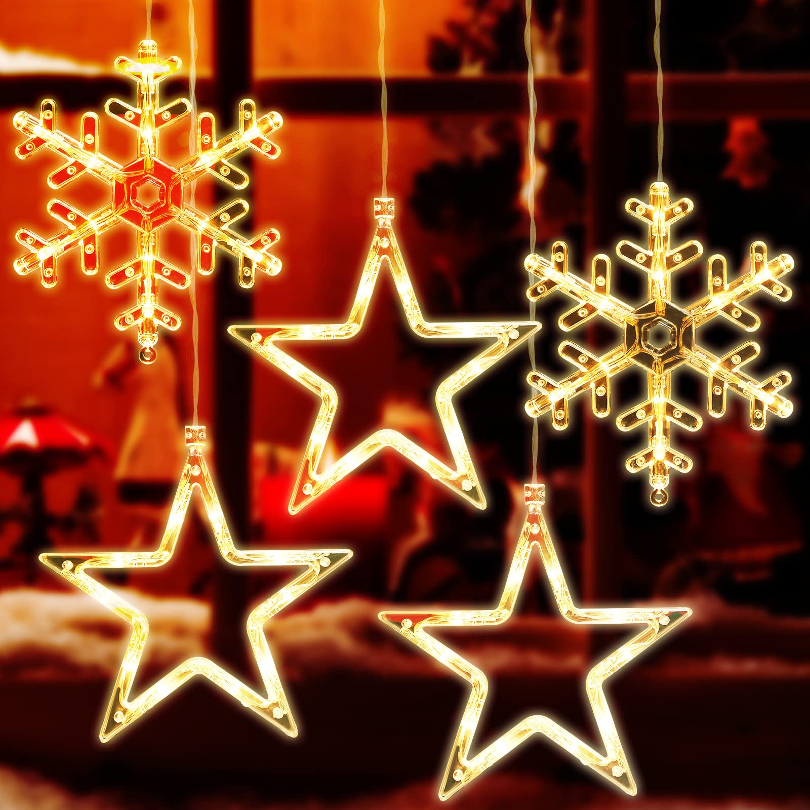 5 Pieces Christmas Window Lights Decorations Christmas Lighted Sign Warm White Battery Operated Backdrop Silhouette String Light