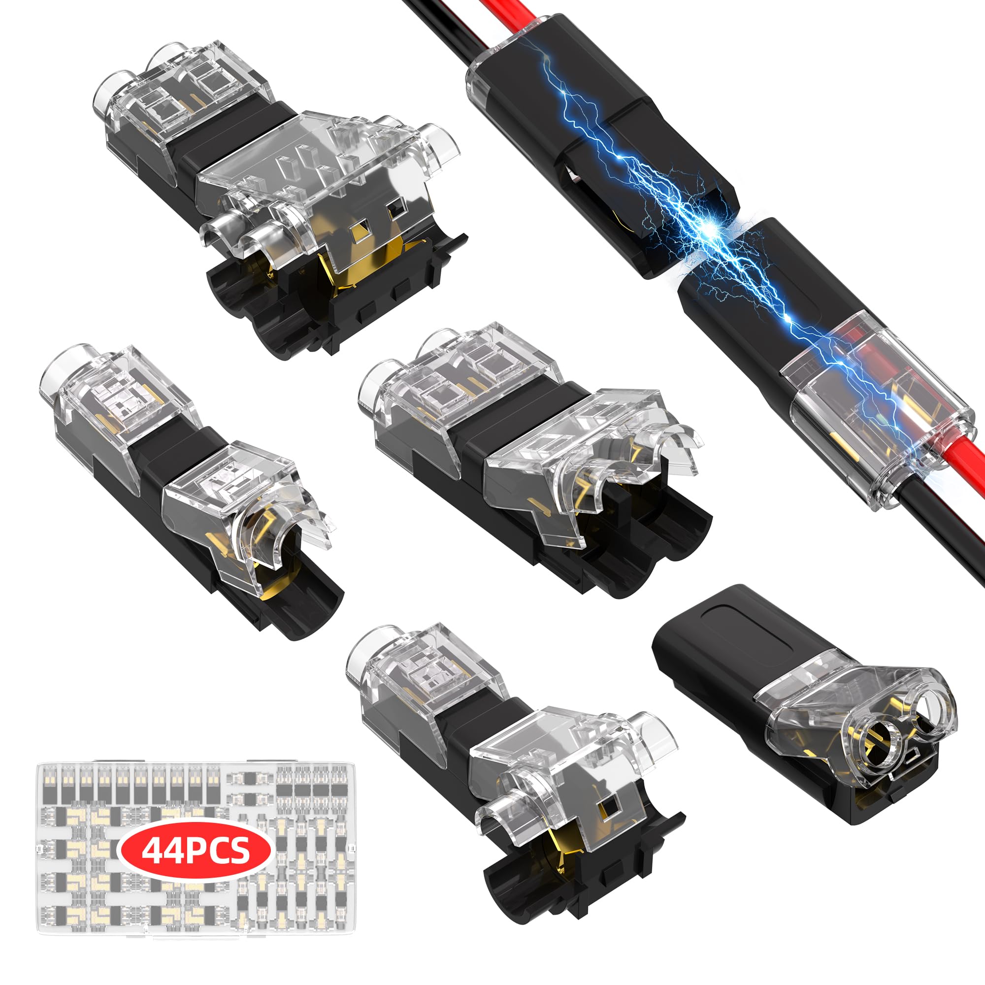 RVBOATPAT 44 PCS Low Voltage Wire Connectors Kit, T Tap & I Tap, 24-20AWG, Black, Model 1+2-44PCS
