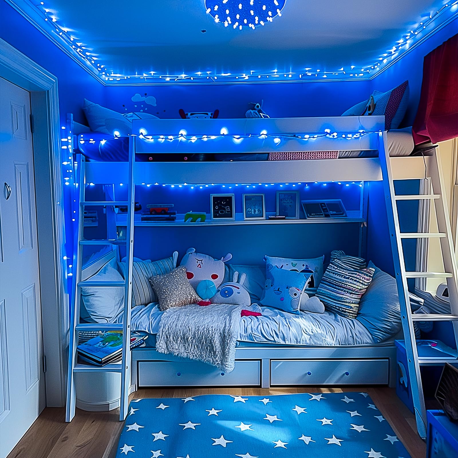 JMEXSUSS Blue String Lights, 66ft, 200 LED, Copper, 8 Modes, Indoor/Outdoor Christmas Decoration, Model EXS-S-0200