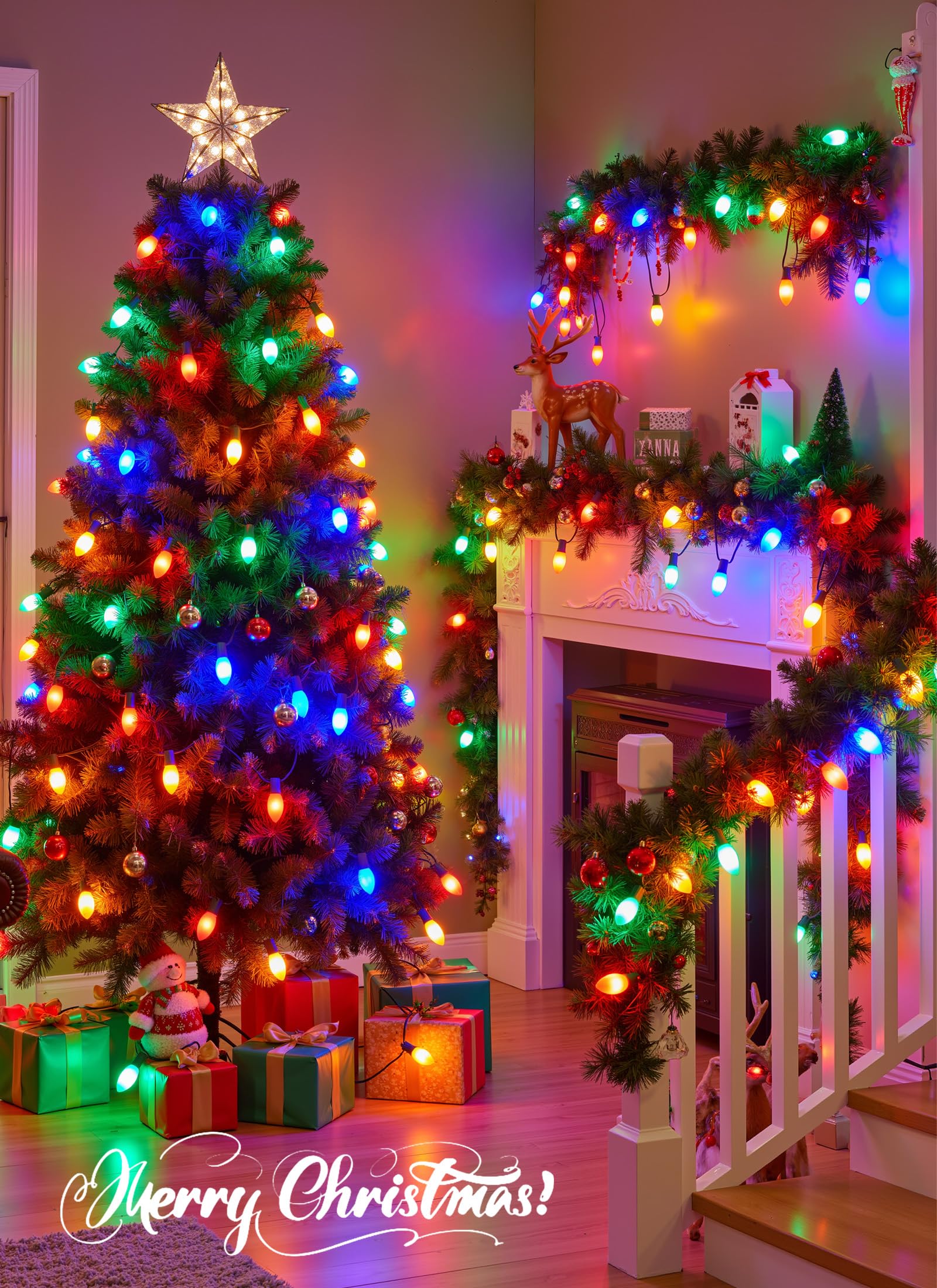 C9 Led Christmas Lights Outdoor  200 Feet C9 String Light With 200 Shatterproof Matte Bulbs  Connectable Waterproof Christmas Tree Lights For Holiday Roofline Backyard Garden Decor  Multicolor