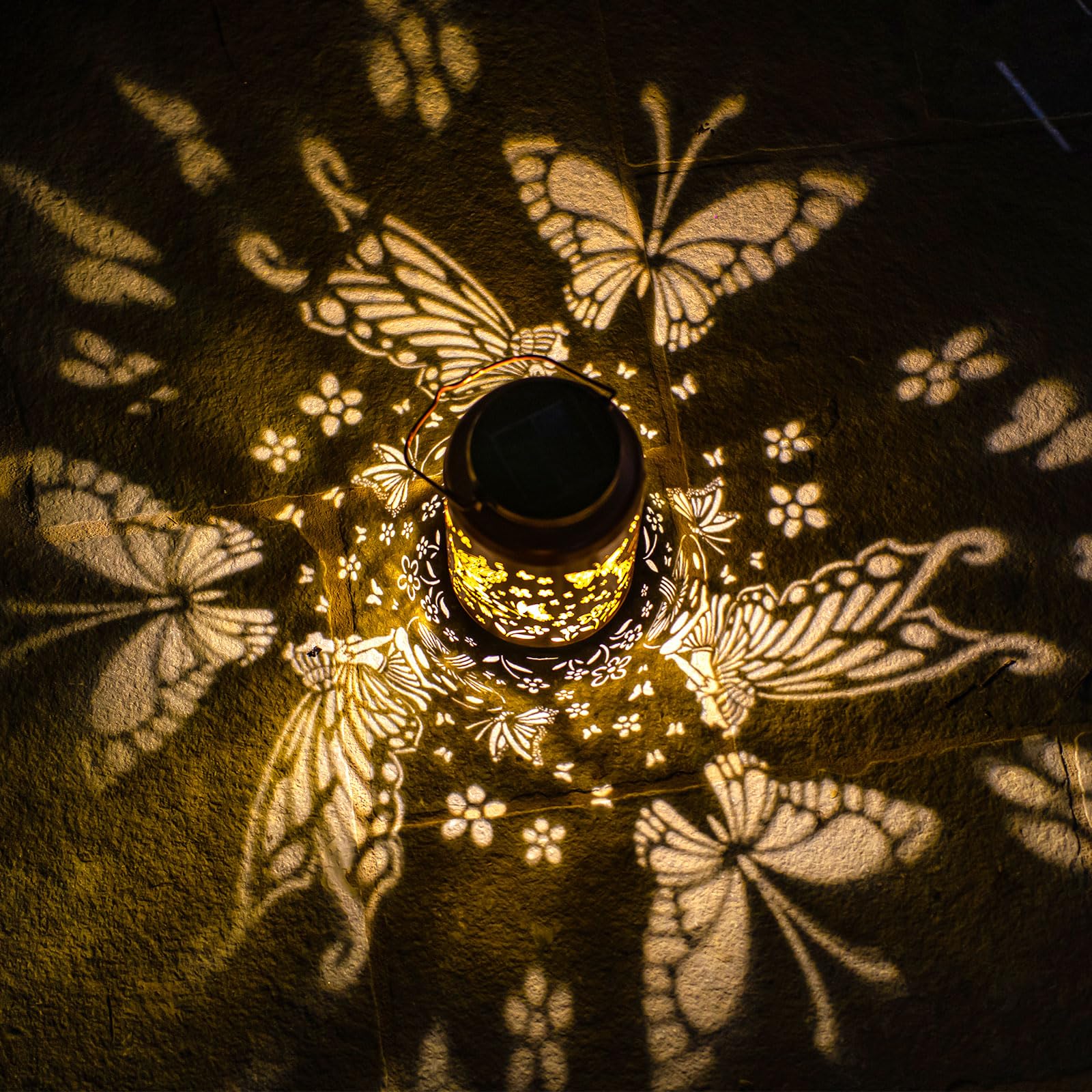 Fairy Solar Lanterns Outdoor Waterproof Hanging Butterfly Lights Hollow Out Metal Lantern Decorative Garden Graceful Light Chris