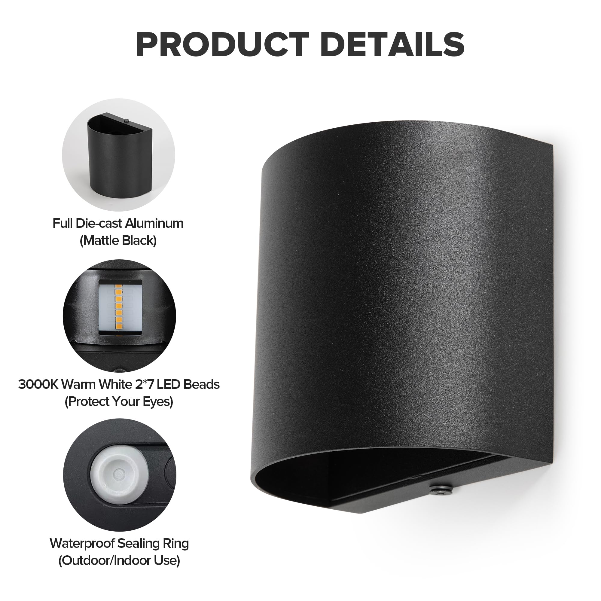 LUTEC 2-Pack LED Wall Lights, 10W, 400LM, 3000K Warm White, IP65 Waterproof, Aluminum, Black, Model 5104012012-2