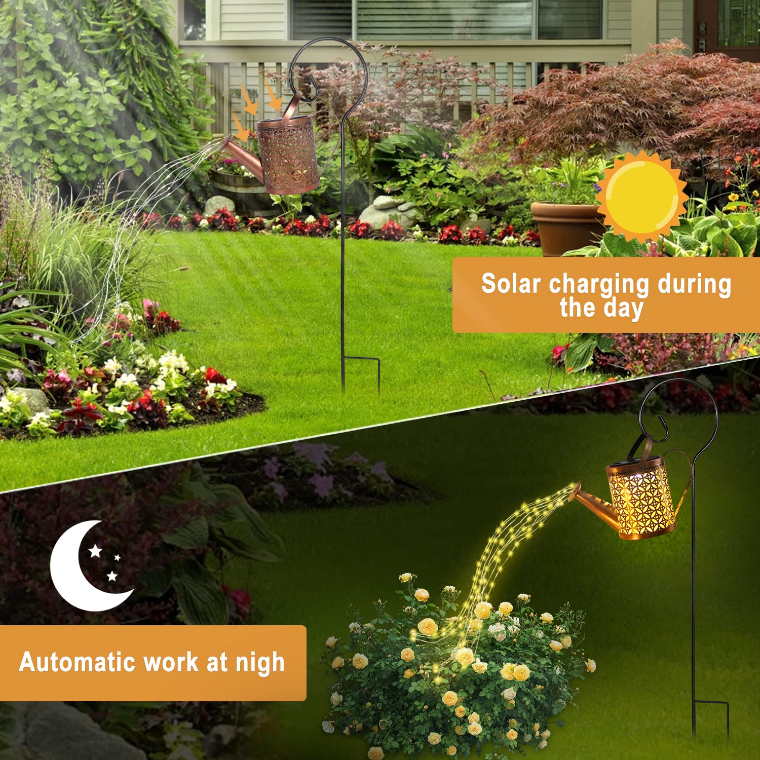 Maleyt Solar Watering Can Lights, Copper Retro Metal, 2 Pack, Waterproof Outdoor Lanterns for Garden Decor