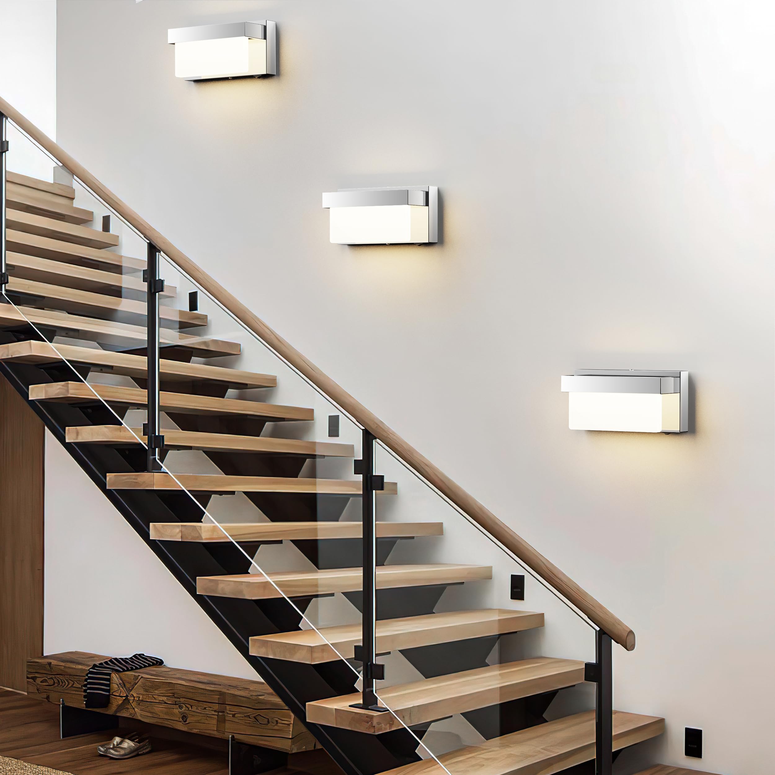 Lightinn Wall Sconce Chrome Wall Light With On/Off Switch 8 Inch Led Wall Lamp Acrylic Lampshade 4000K Sconce Wall Lighting
