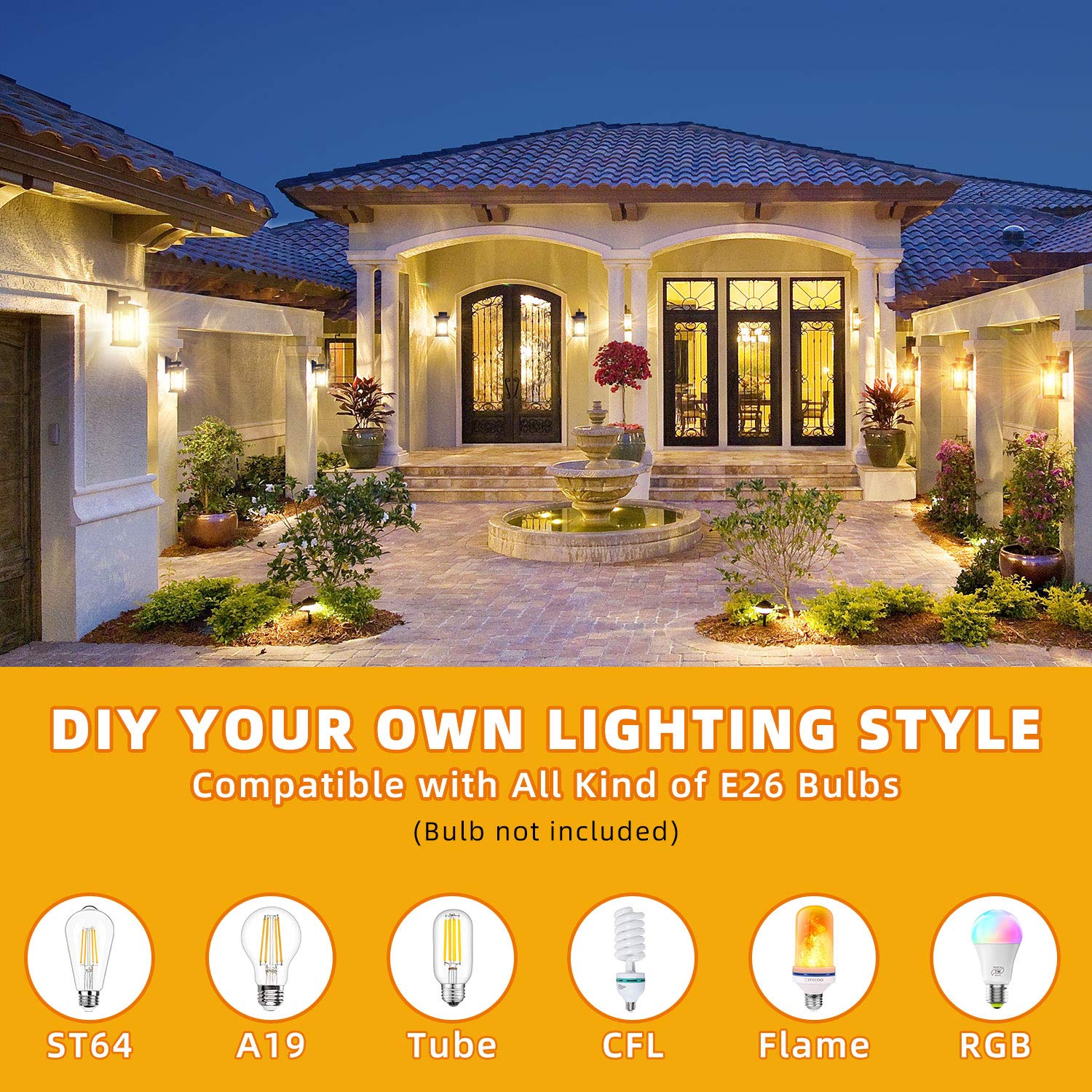 Tobusa 2-Pack Outdoor Wall Lanterns, Dusk To Dawn Sensor, Waterproof Black Sconce, Seeded Glass