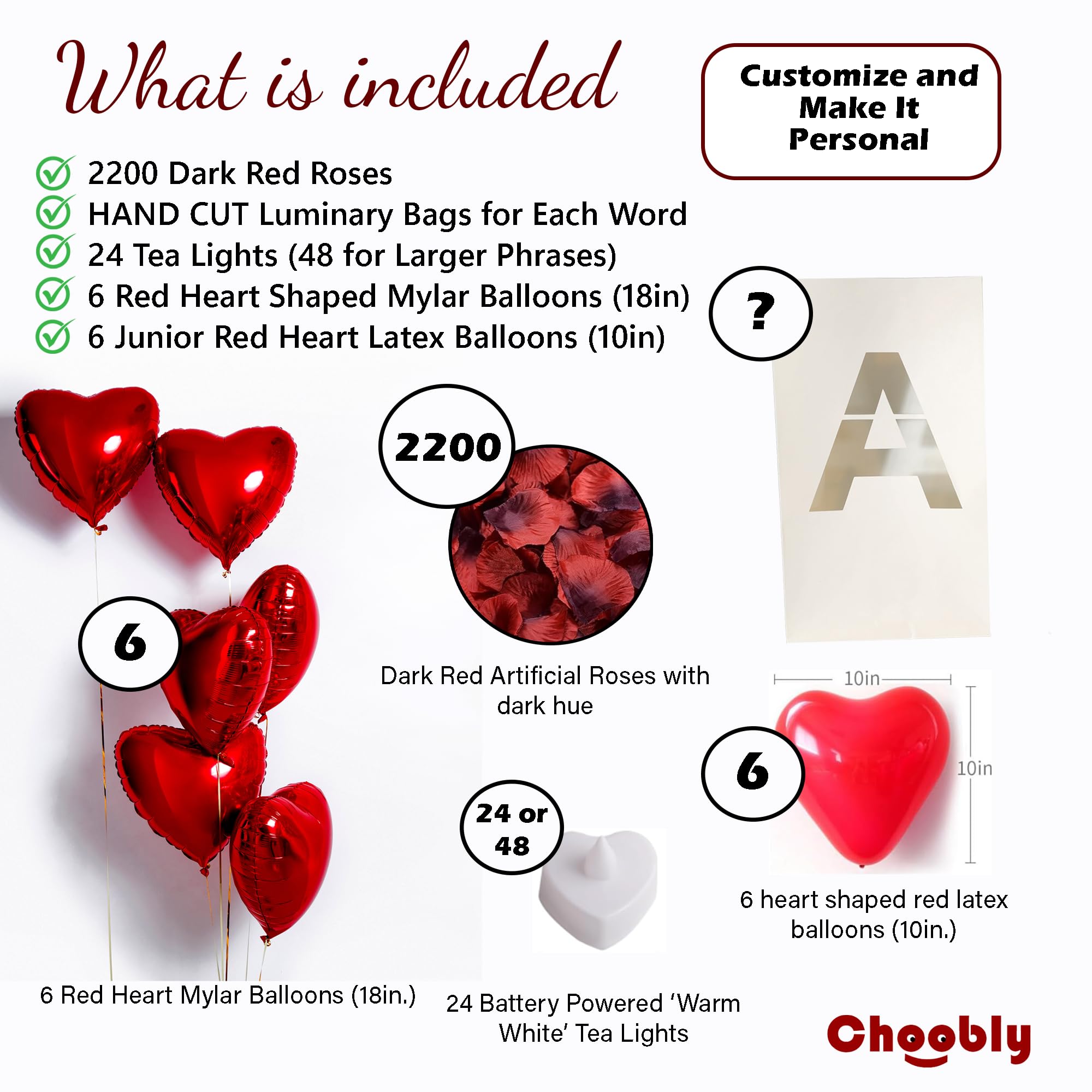 Luminary Bags With Led Tea Light Candles, Balloons, And Rose Petals - Romantic Decorations For Proposals, Anniversaries, And Spe