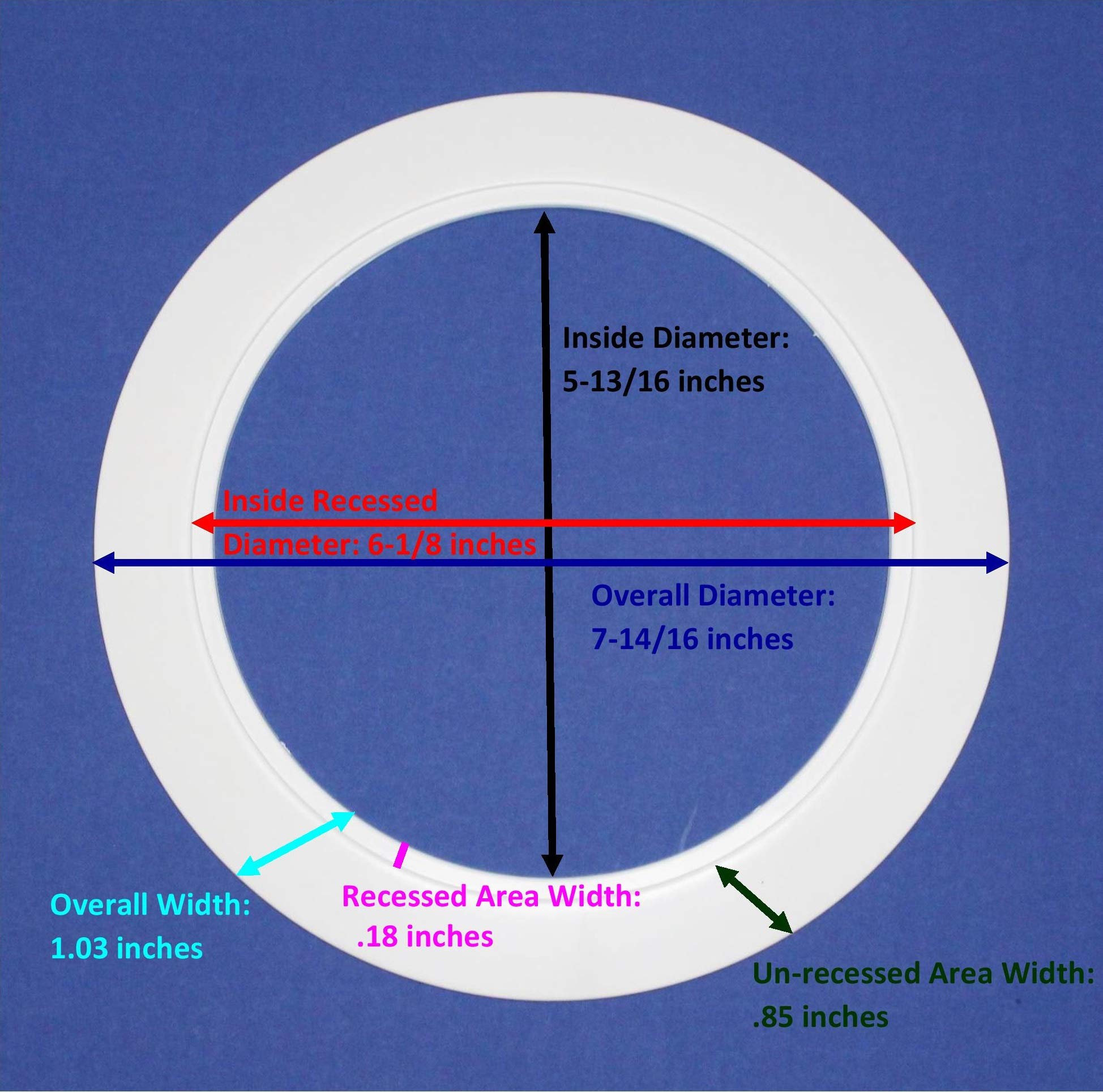 5 Pack-White Light Trim Ring Recessed Can 6'' Inch Over Size Oversized Lighting Fixture