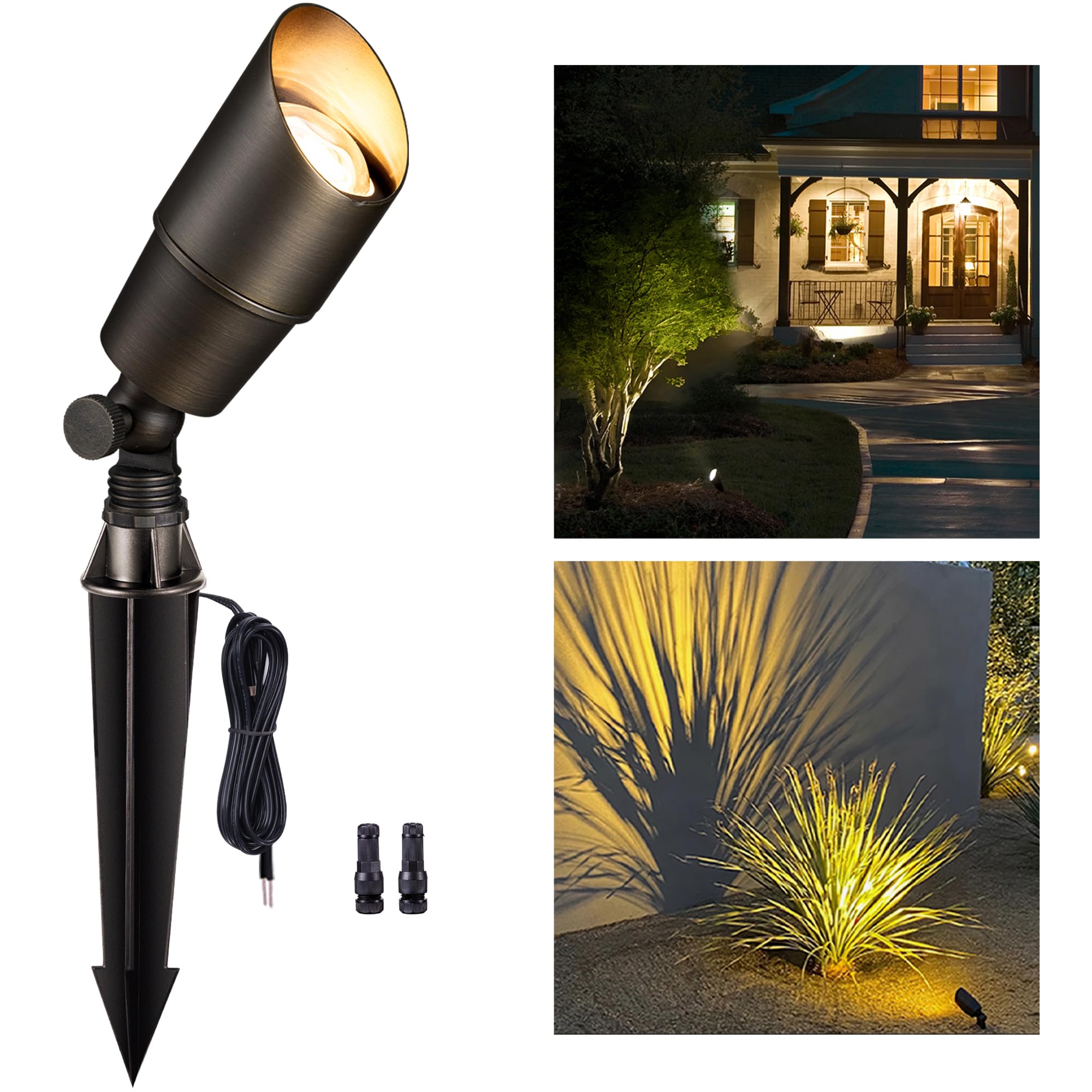 Gardenreet Landscape Spotlights Low Voltage - Brass Outdoor Uplight LED 12V, Wired Spot Lights IP65 Waterproof, Antique Bronze f