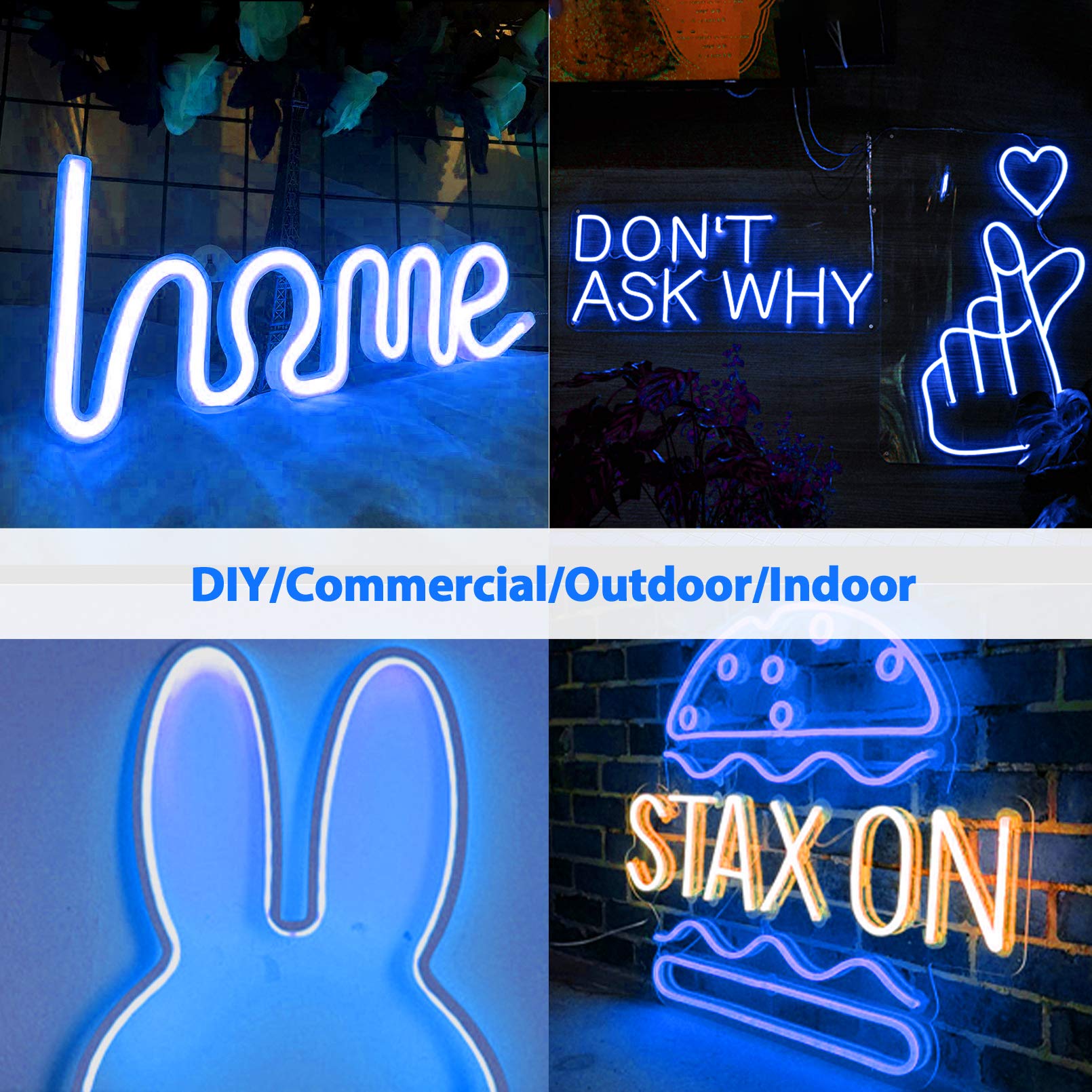 Lamomo LED Neon Flex Strip - 16.4ft Waterproof Blue Silicone Light for Indoor/Outdoor Deco