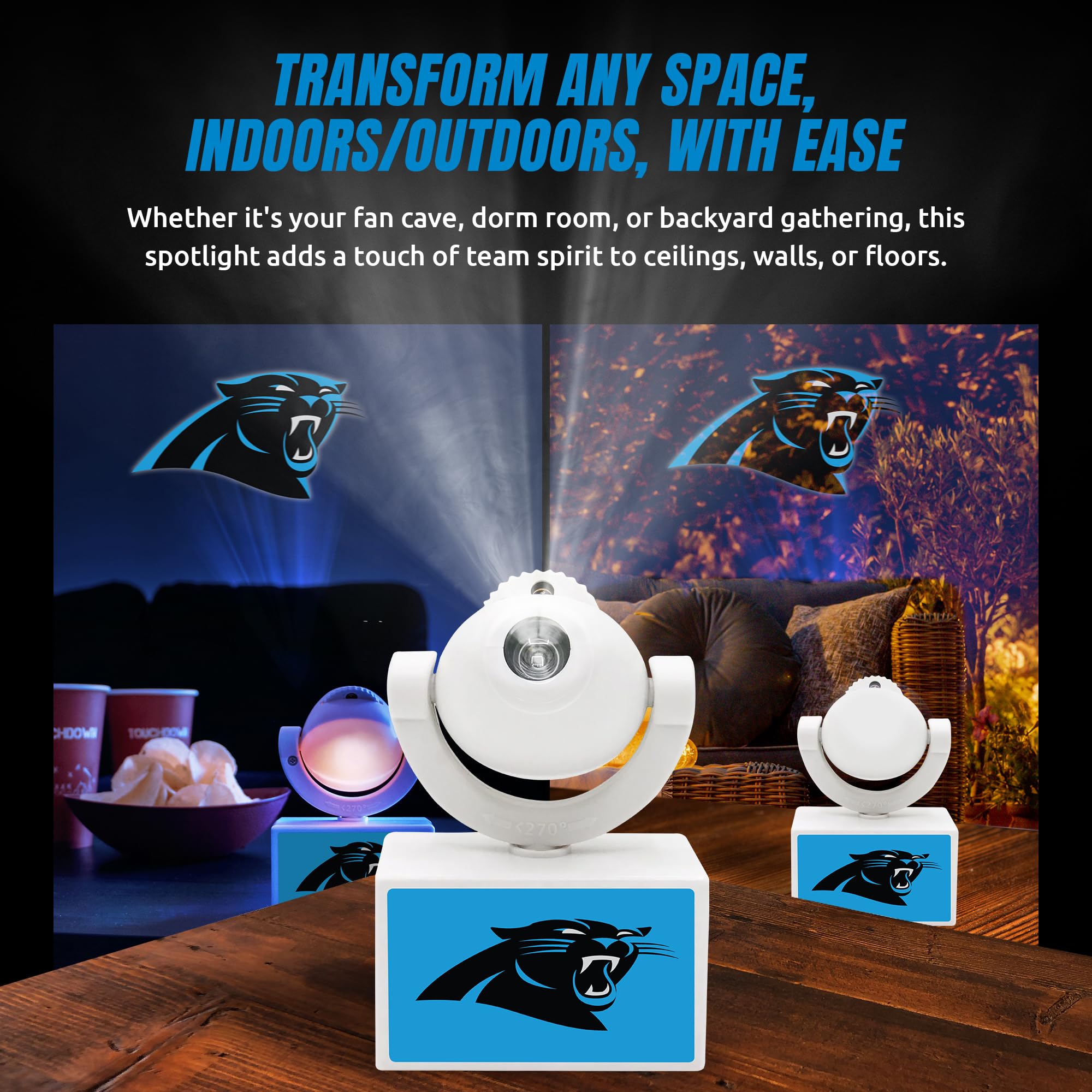 Sporticulture Nfl Carolina Panthers Adjustable Led Spotlight Projector - Portable & Rechargeable