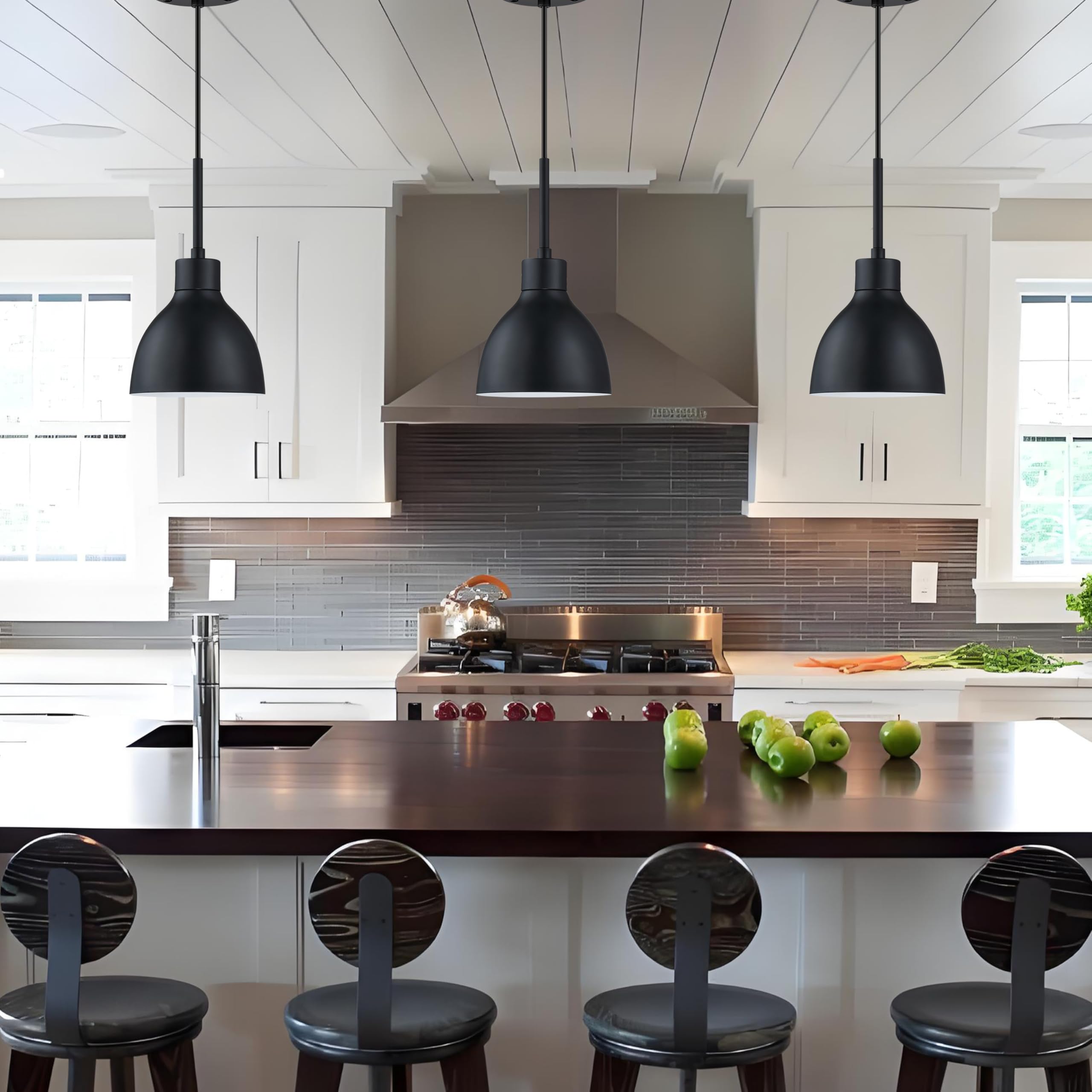 2 Pack 1 Light Kitchen Island Mini Hanging 6.5'' Metal Drum Pendant Ceiling Light Industrial Fixtures,Black Finish For Over Sink