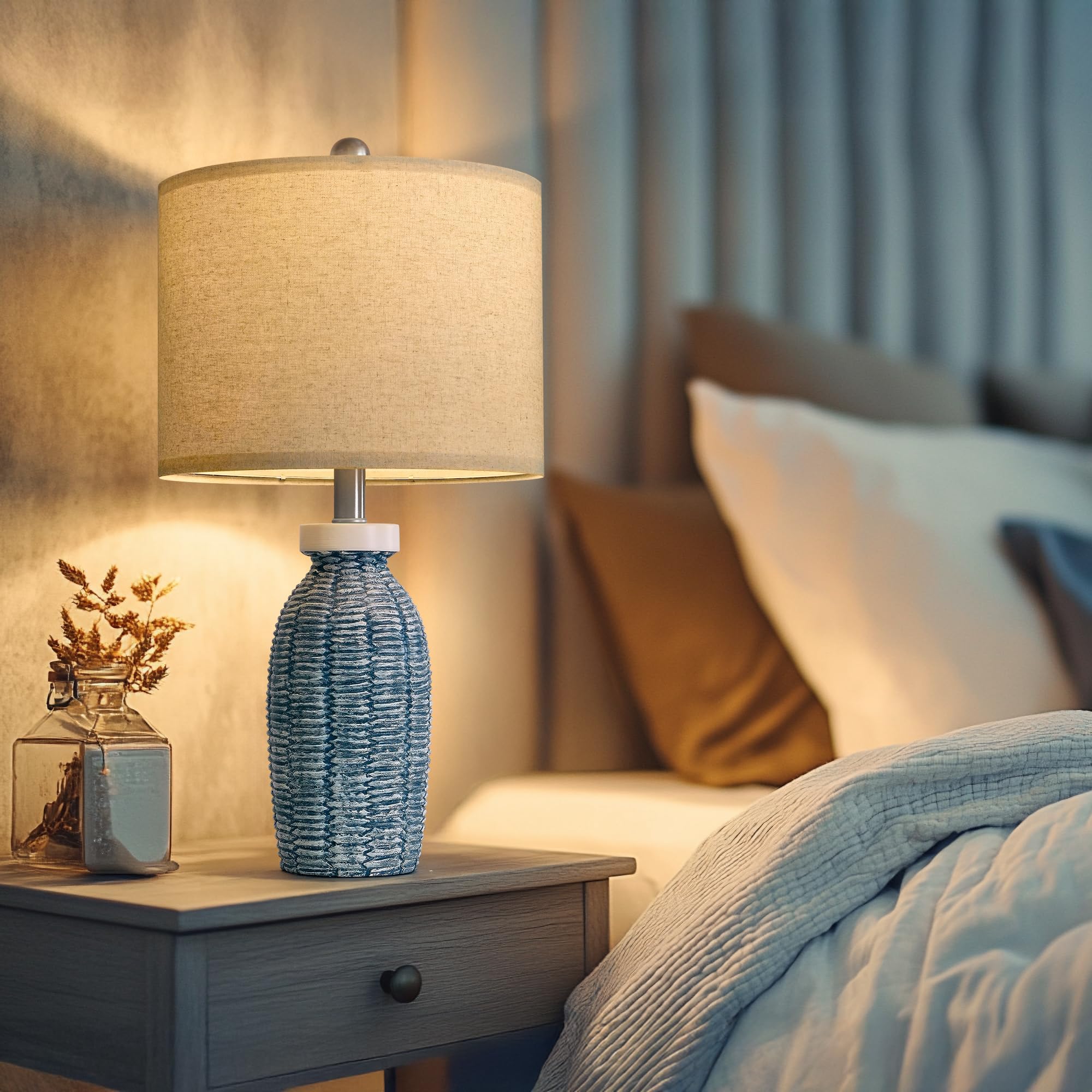 G-SAFAVA Table Lamps Set of 2, 22.75" Rustic Vintage Boho Design, Blue for Bedroom & Living Room Decor