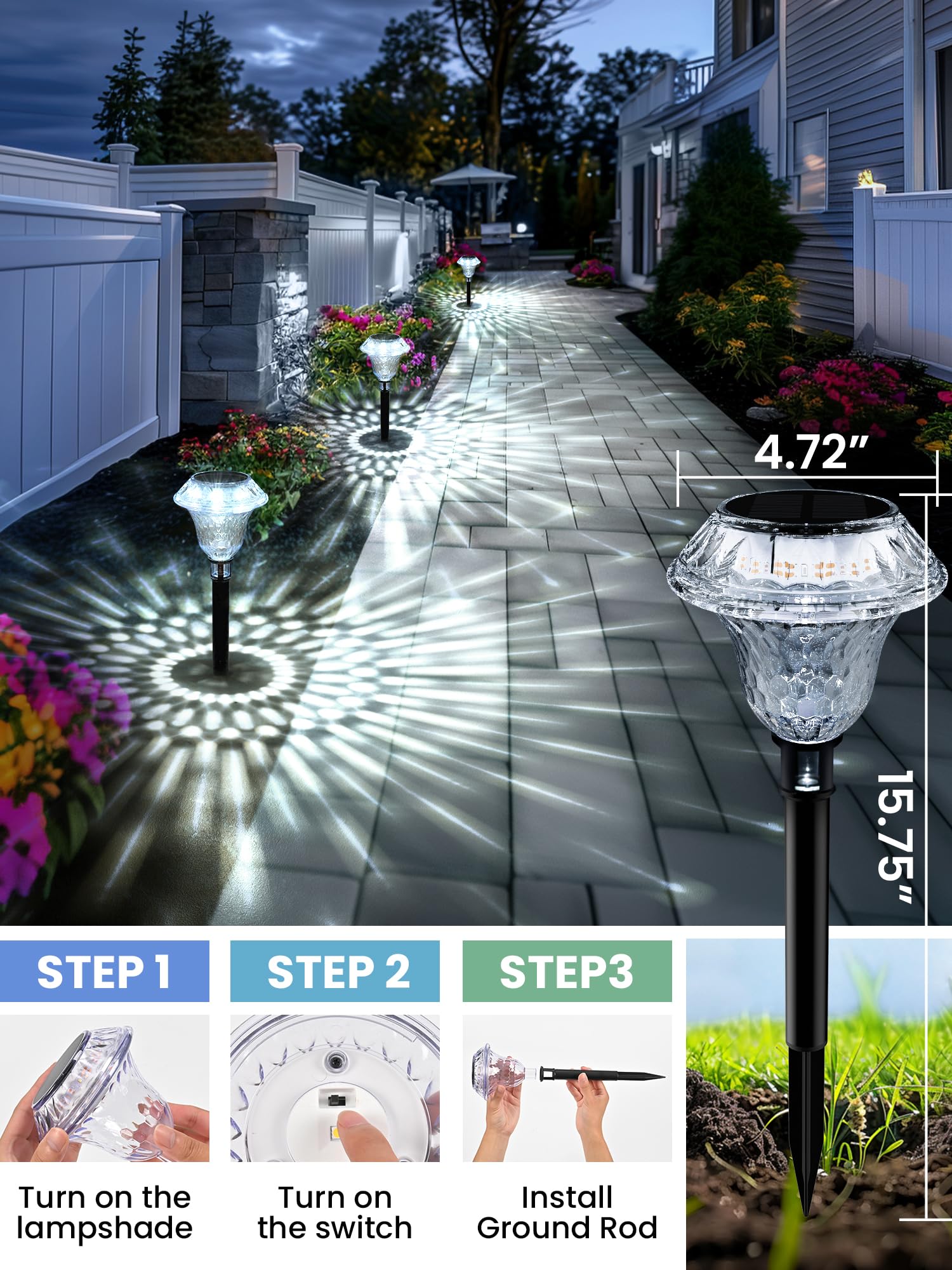 SOLPEX Solar Pathway Lights - 8 Pack Cold White Waterproof Landscape Lighting for Garden, Yard, Porch, Walkway, Driveway - Model 9107