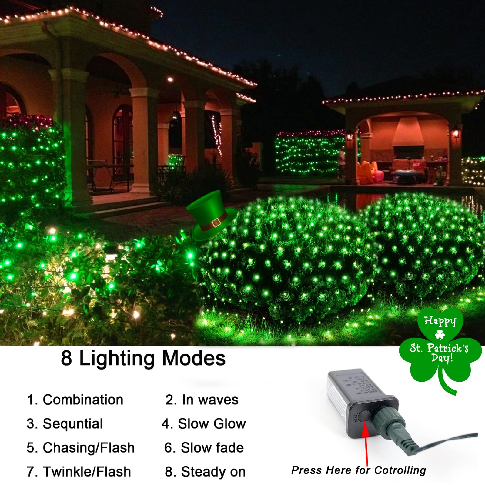 Oycbuzo 360Led Green Net Lights Outdoor, 21Ft X 5Ft 8 Modes Connectable Mesh For St Patrick'S Day, Waterproof Bush Christmas Dec