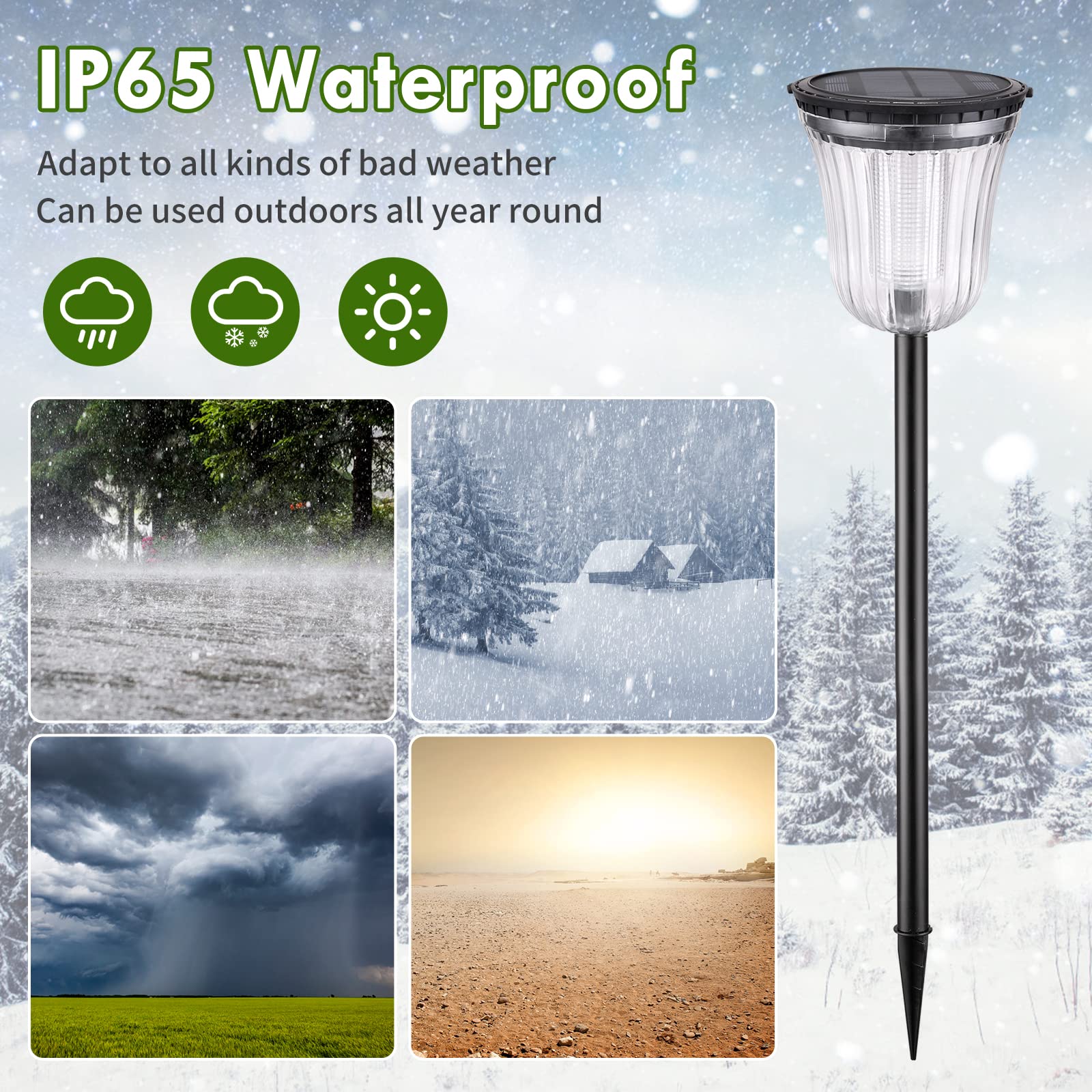 WTGEGF Solar Pathway Lights 200 Lumens, 2-in-1 Warm White/Daylight, 2 Pack, Black, Waterproof, Monocrystalline Silicon