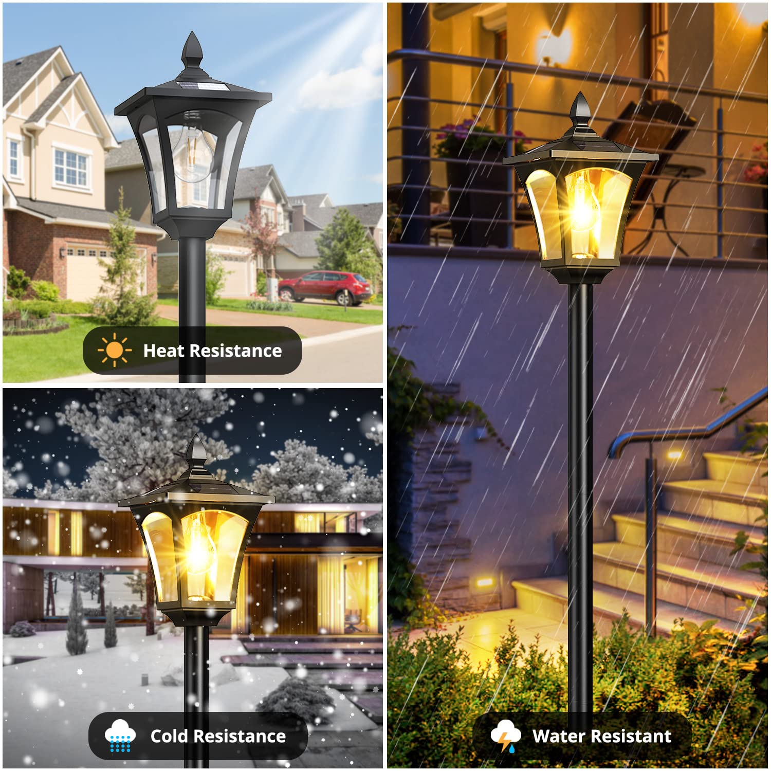 ILANCK Solar Outdoor Lamp Post Light, 64 Inch, 60 Lumen, Waterproof, Black, Stainless Steel, Model BE-09F