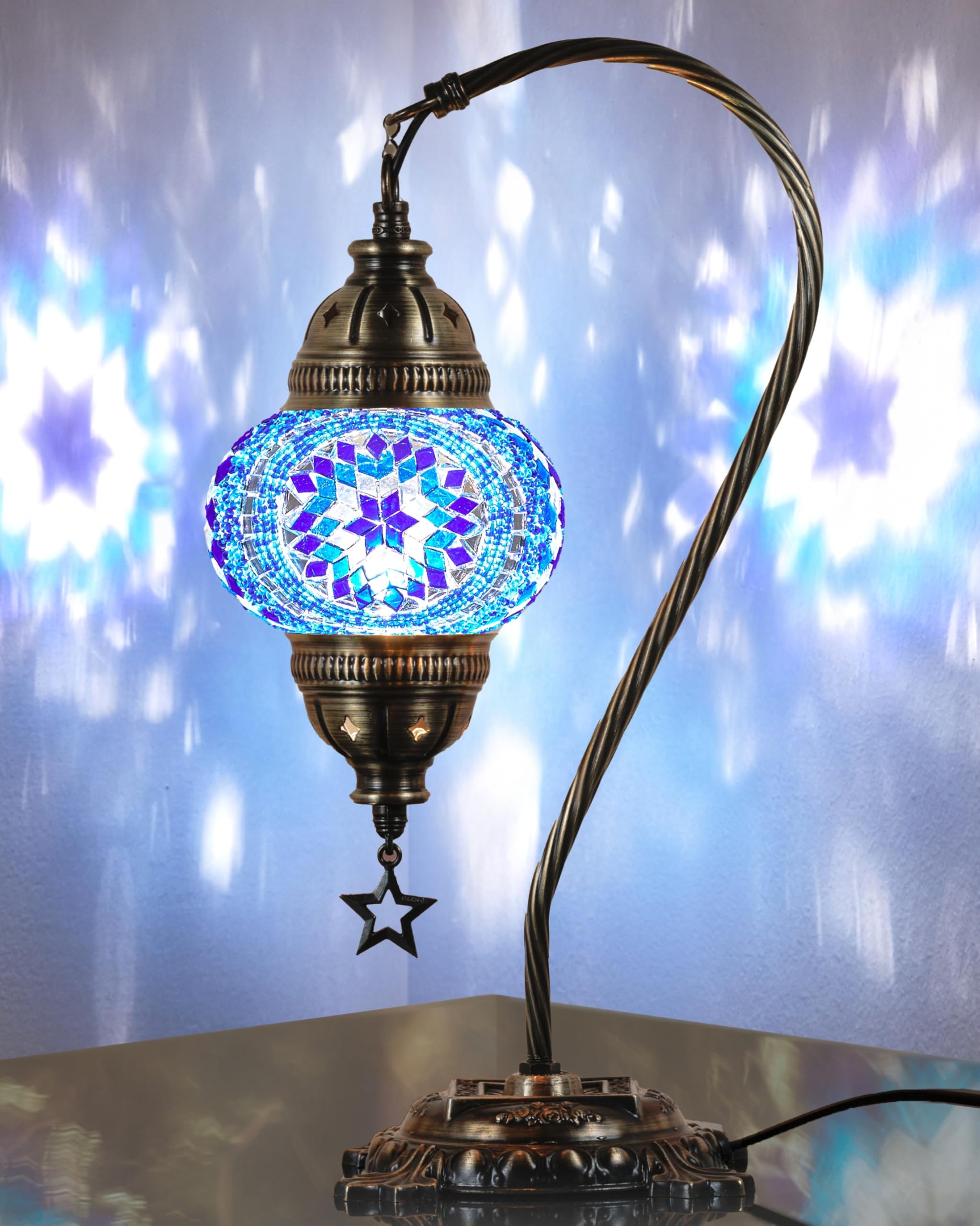DEMMEX Mosaic Table Lamp, Handmade Glass Globe, 15in, Blue, Model DEMMEXLAMP