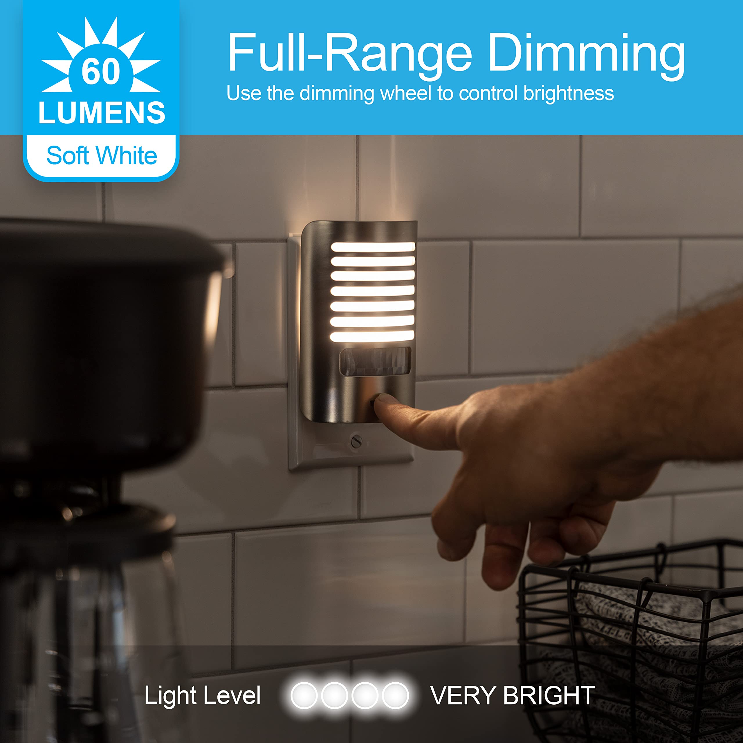 Ge Led Night Light, Motion Sensing, Dimmable, Louver Shade, Brushed Nickel, Plug-In, Ul-Certified, Ideal Nightlight For Bedroom,