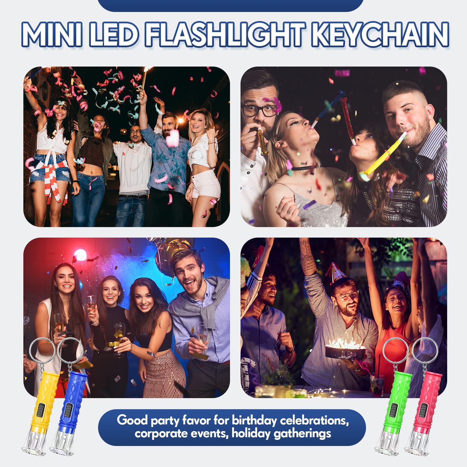 Jexine 150 Pcs Flashlight Keychain, Assorted Colors Portable LED Flashlight, Handheld Plastic Keychain Flashlights, LED Key Chai