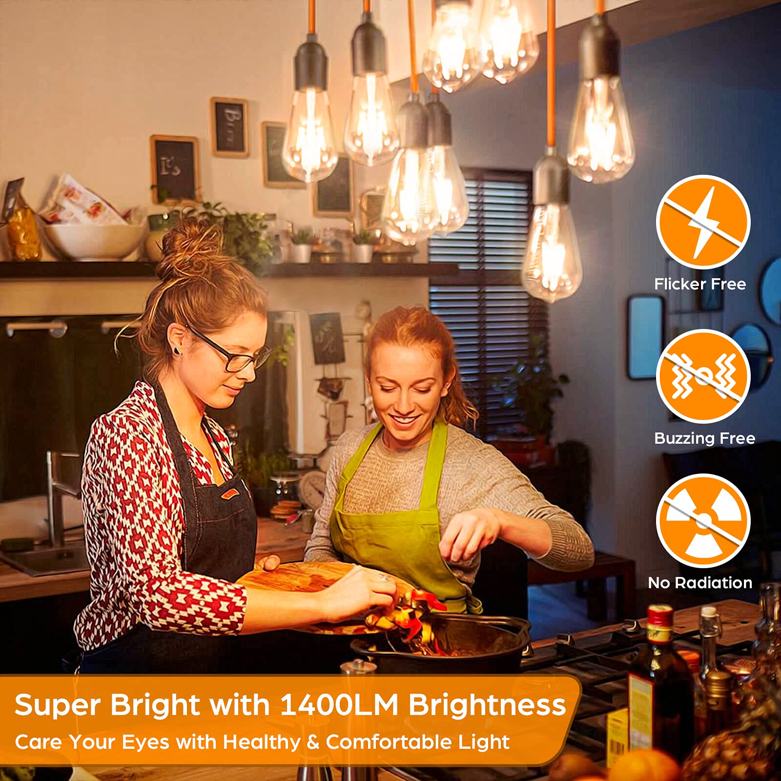 Sucolite 4-Pack Vintage Led Edison Bulbs, 100W Equivalent, 1400Lm, Soft Warm White, E26 Base