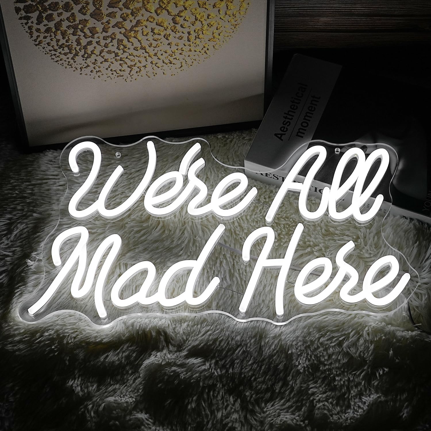LISIGNVE LED Neon Sign - We Are All Mad, Dimmable, USB Powered, 16.5in X9.4in , Acrylic, White