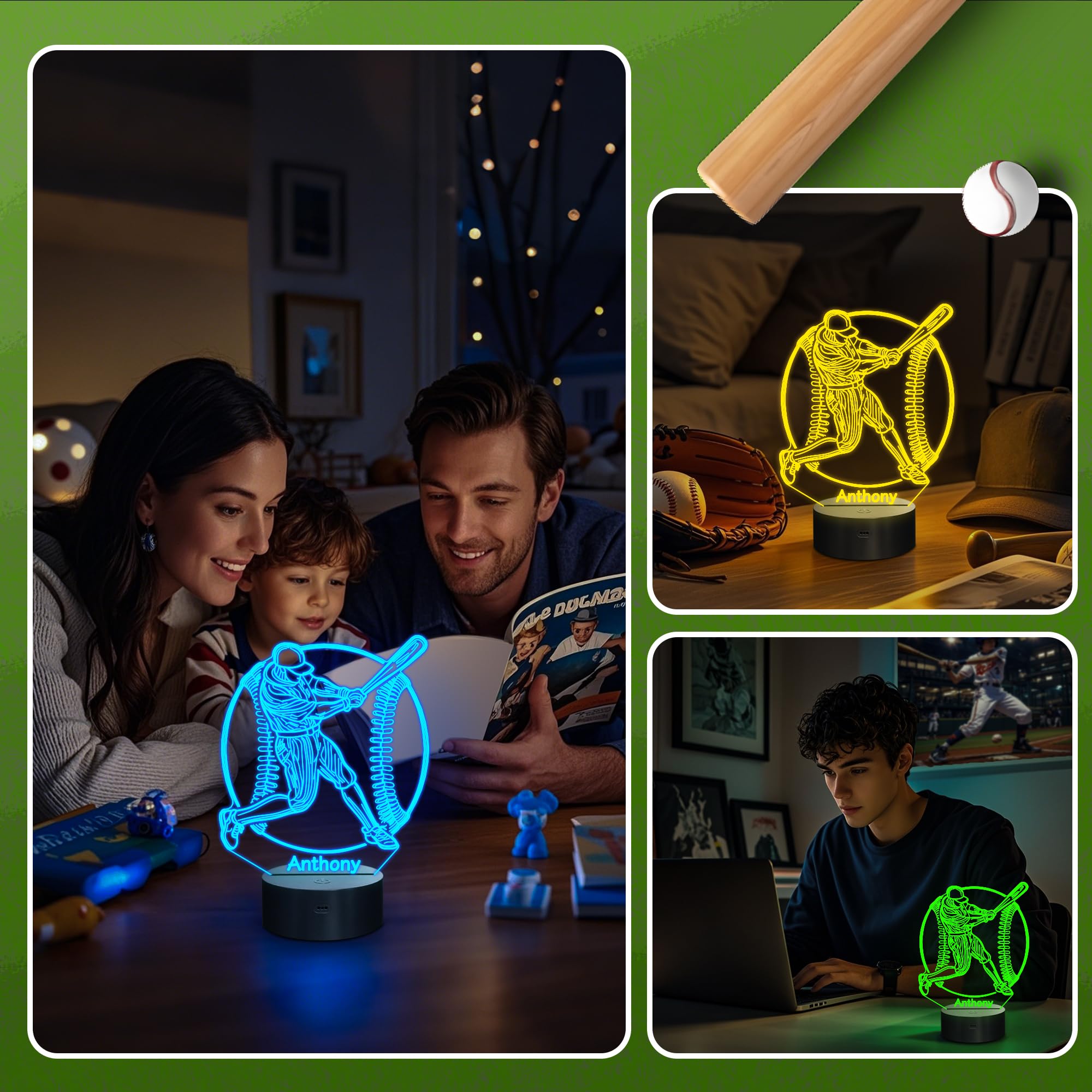 CoolGift Mart Baseball Night Light, 3D LED Optical Illusion Lamp with Remote Control and Timer, Christmas and Birthday Baseball