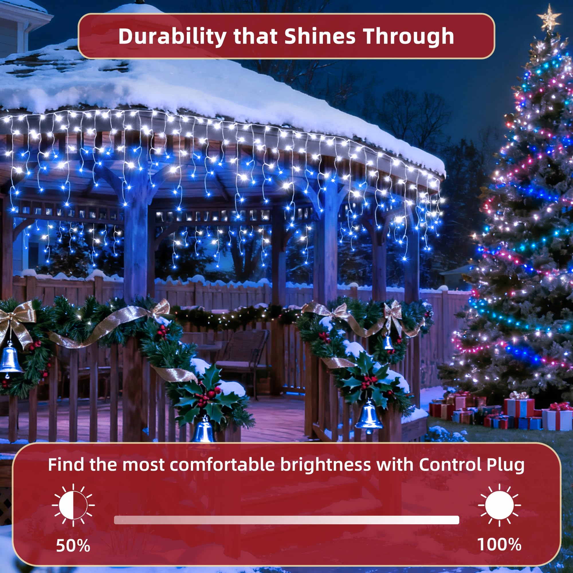 YHBJKCZ LED Christmas Lights Outdoor 164 FT 360 Drops 12 Modes Dimmable Blue & Cool White Model HS-1620L