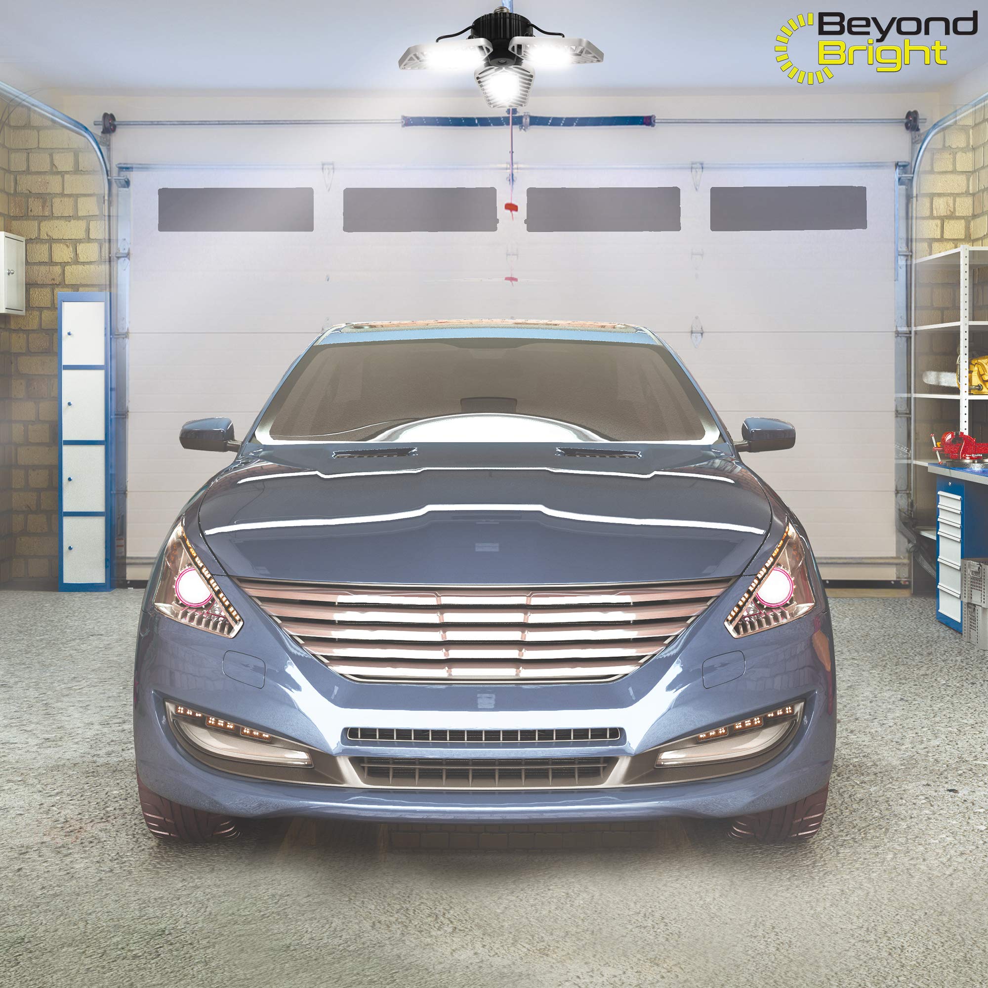 Ontel Beyond Bright LED Garage Light - 3 Adjustable Panels, Energy Efficient, 1 Count, Black/Grey, Model BEBR-MC4