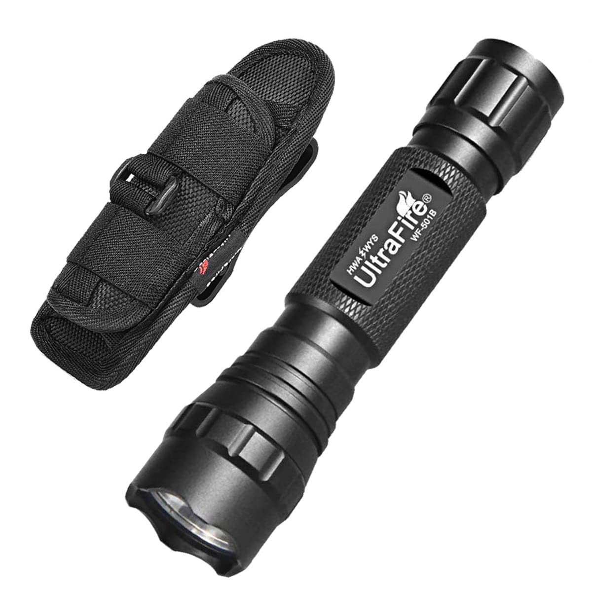 ULTRAFIRE Tactical Flashlight WF-501B, 1000 Lumen LED, Black Aluminum with Holster and Charger