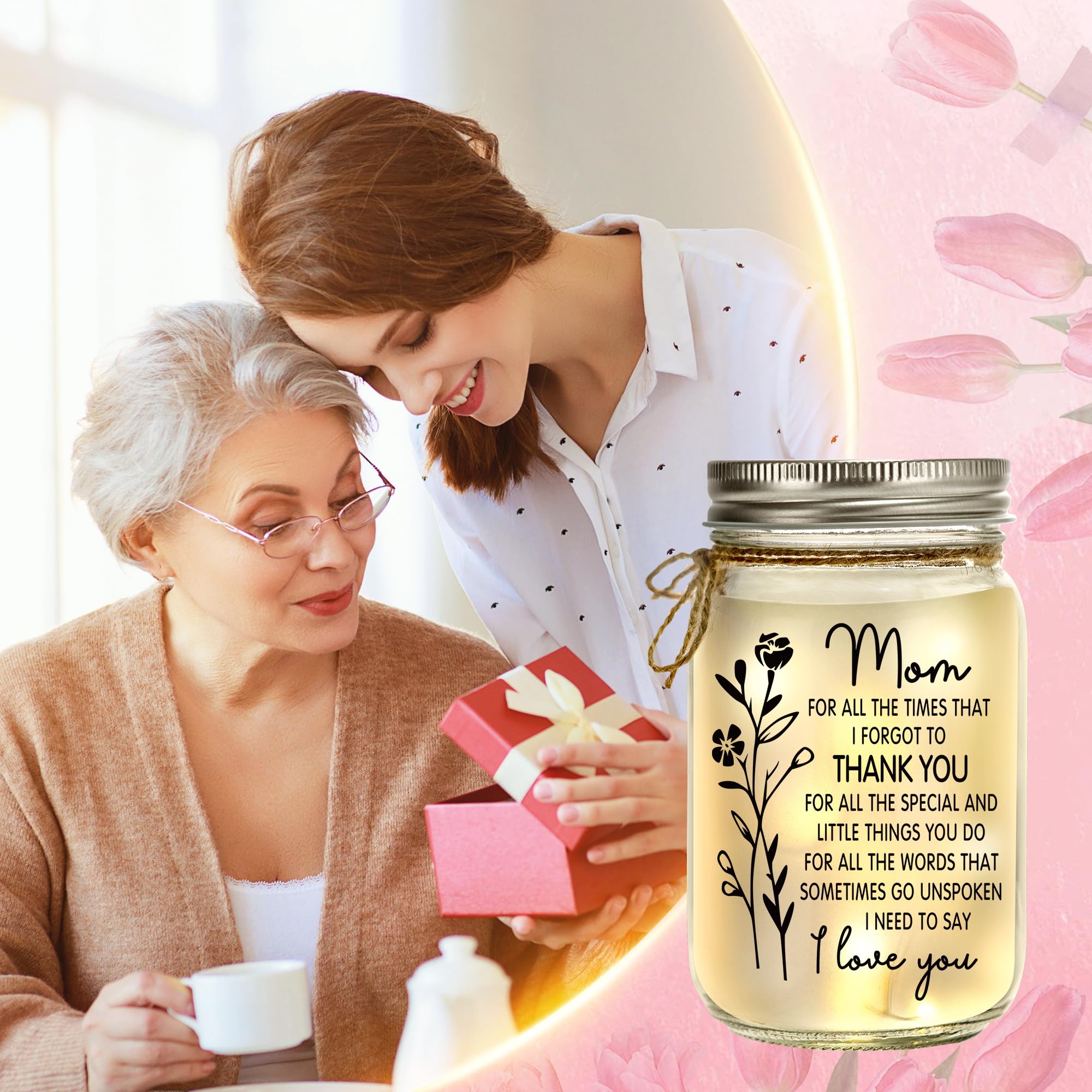 Kenon Mason Jar Night Light - Sentimental Gift for Mom, Home Decor, Model MJNL, Color Mom 01