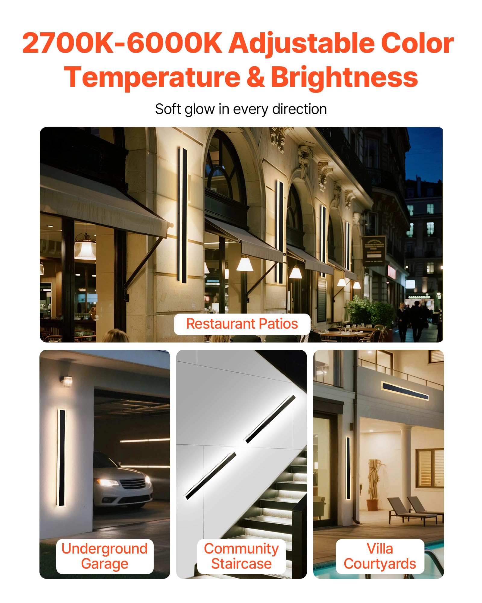 VEVOR Outdoor Wall Lights, 2 Pack, 39.4in Dimmable, IP65 Waterproof, Aluminum, Black and White, Model VB35-D-2