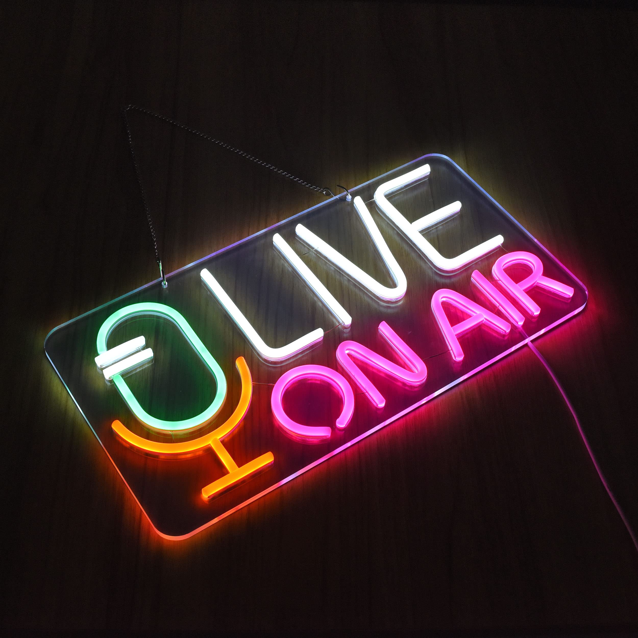Geewkooy Live ON AIR Neon Sign, Dimmable LED Wall Decor, 43x23 cm, USB Powered, Blue/White/Green/Pink, Acrylic Material