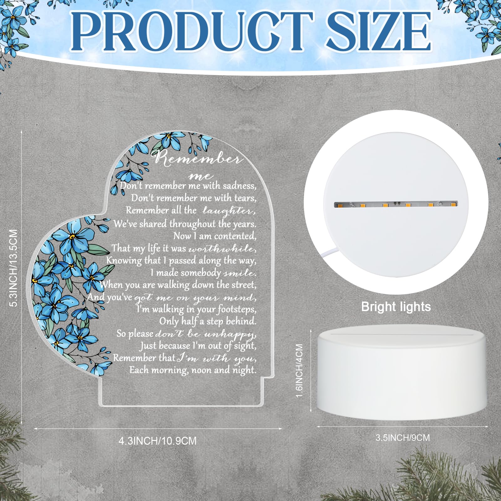 Coume Memorial Gift Night Light Clear Crystal Acrylic Heart Sympathy Gifts Sign Led Light Remembrance Bereavement Gift Decor Con