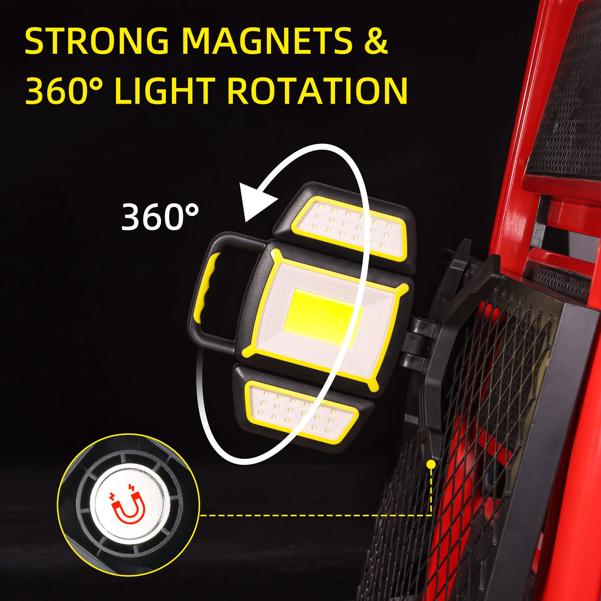 Magnetic Light, Portable Led Work Light With 5 Light Modes, Magnetic Base Rechargeable Battery Operated Cob Flashlight, Hold To