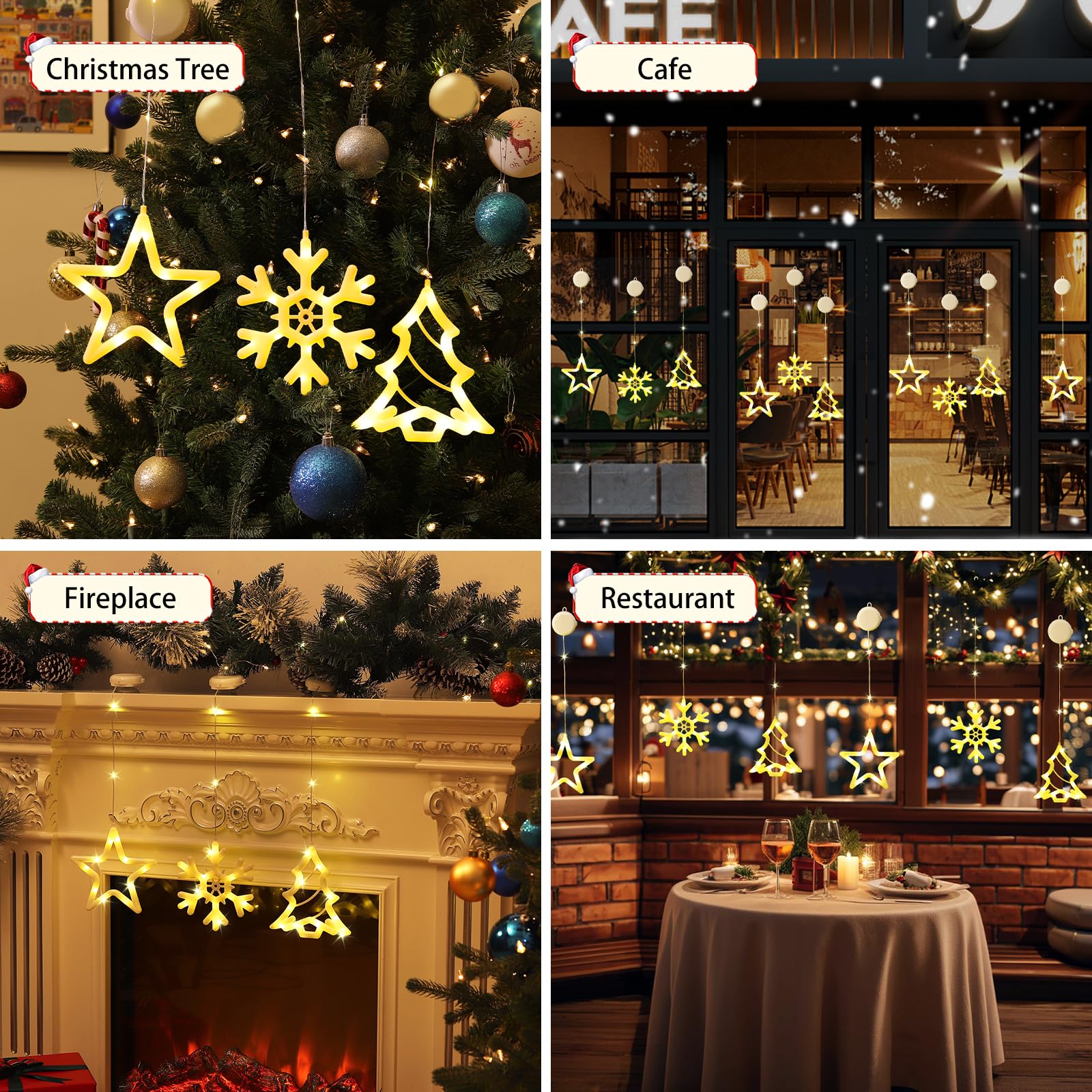 Lewondr 3Pcs Christmas Window Lights, Christmas Decoration Lights Star & Christmas Tree & Snowflake Shapes With Battery Powered, Suction Cup Hook, Timer For Xmas, Home, Party, Warm Light