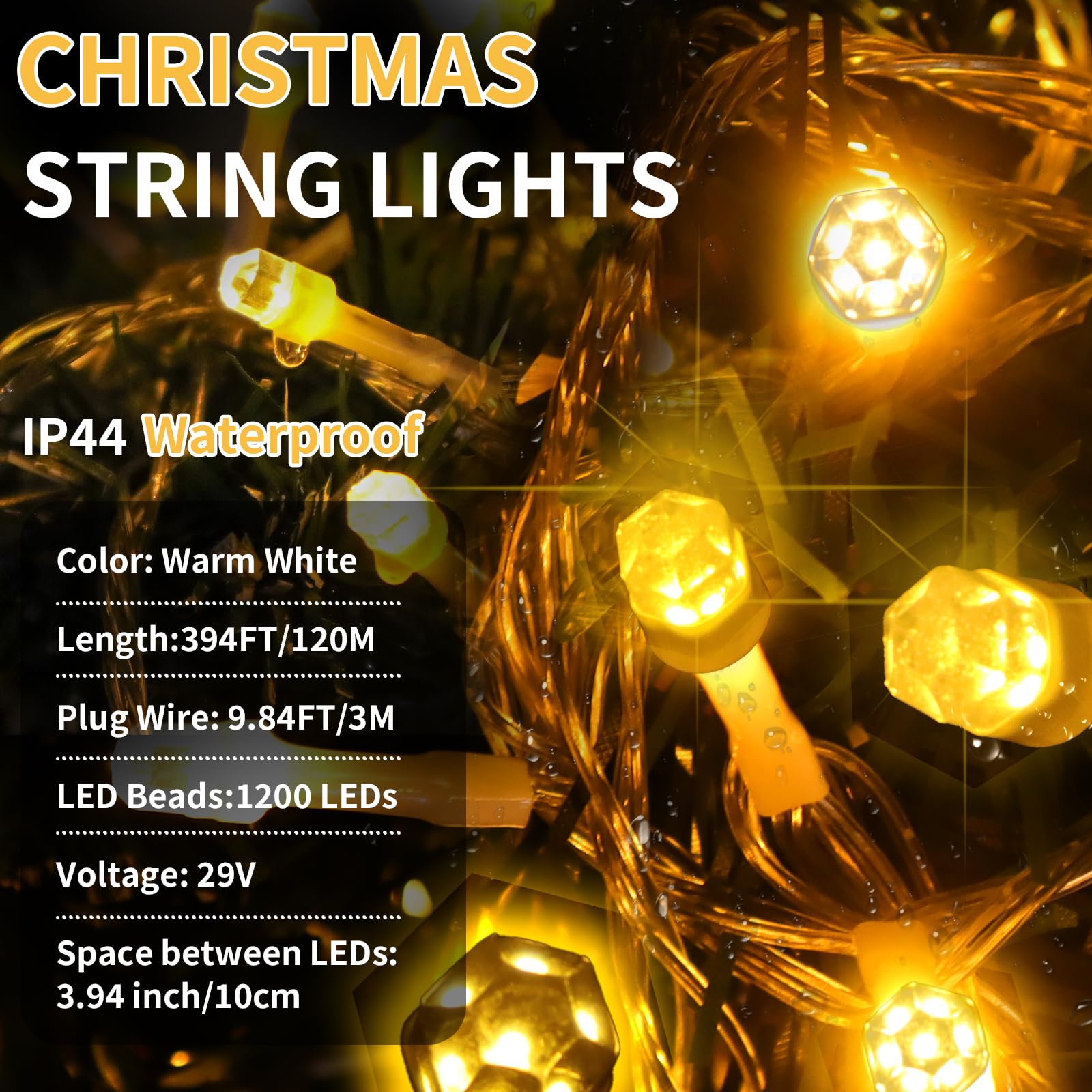 Roadayly 394Ft 1200 Led Christmas Lights Outdoor String Lights 8 Modes & Timer Twinkle Fairy Lights Plug In Waterproof Led Strin