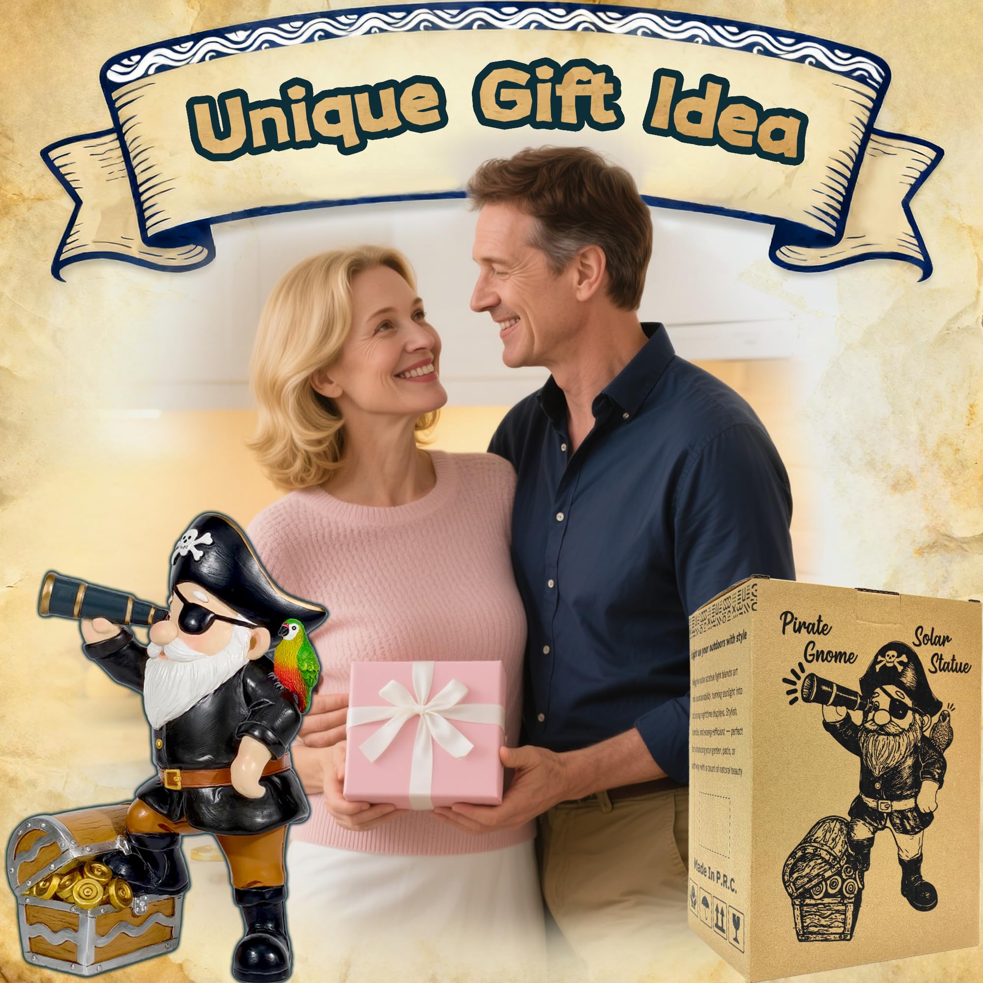 Miggley Solar Pirate Gnome Statue - Whimsical Outdoor Garden Decor For Yard  Patio  Lawn  Backyard - Ideal Gift For Women  Garden Lovers  Moms  Birthdays