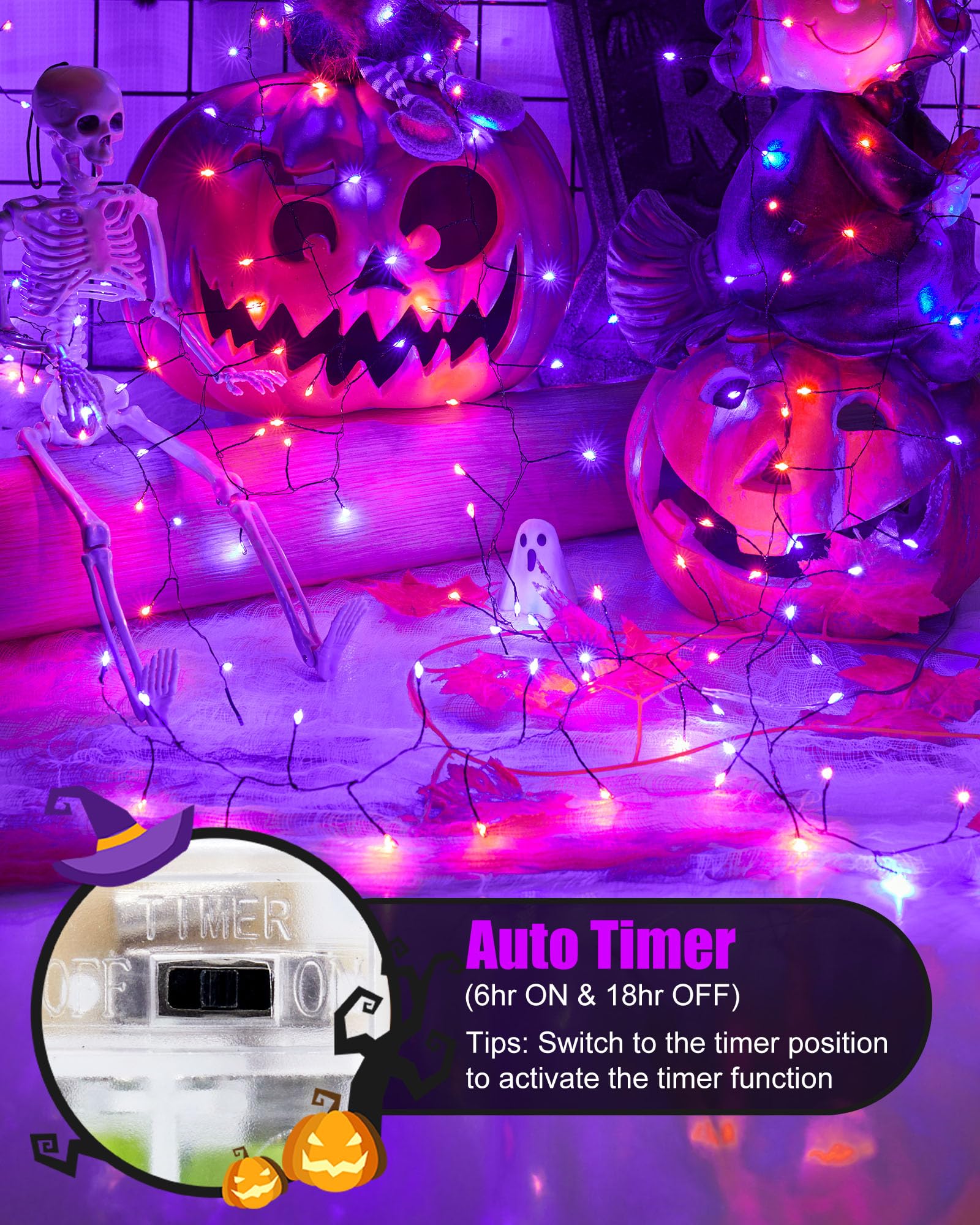 Fairy Lights Battery Operated  Twinkle String Lights Waterproof Silver Wire 5 Feet 60 Led Fire er Starry Lights For Diy Wreath Party Bedroom Mason Jar Indoor Halloween Decoration  Orange & Purple